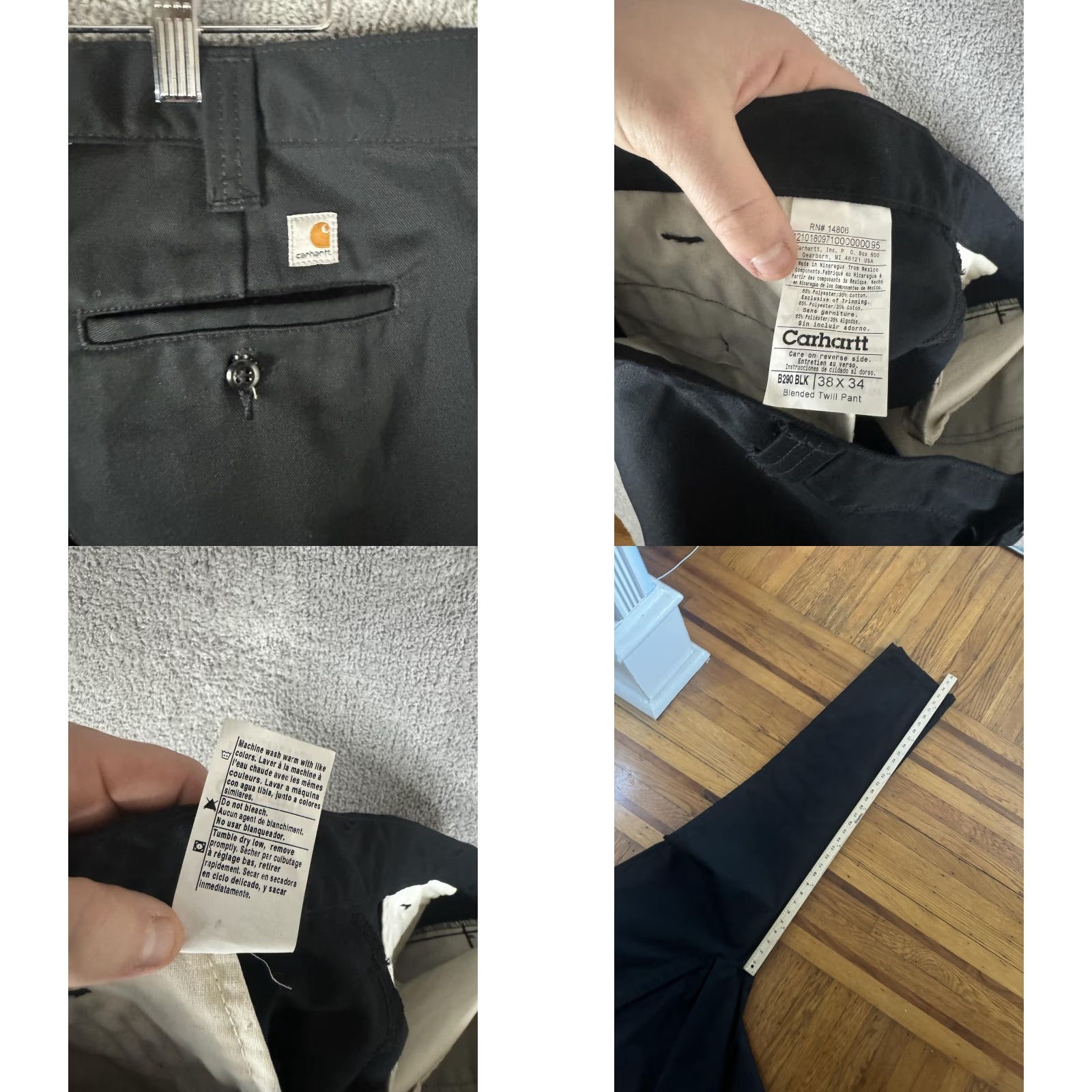 Carhartt Carhartt Pants Mens 38x34 Black B290 BLK Twill Straight Leg Work Uniform Pants Size US 38 / EU 54 - 9 Thumbnail