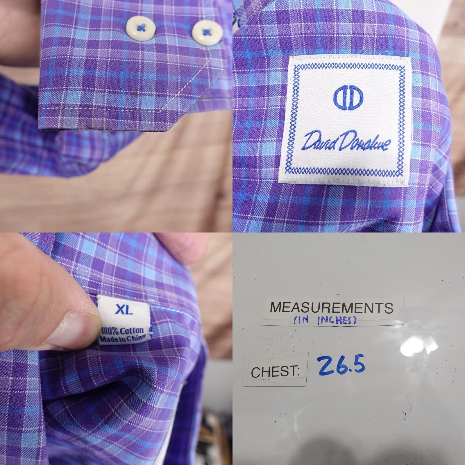 David Donahue DAVID DONAHUE Dress Shirt Mens XL Purple Blue Plaid Long Sleeve Cotton Button-Down Size US XL / EU 56 / 4 - 8 Thumbnail