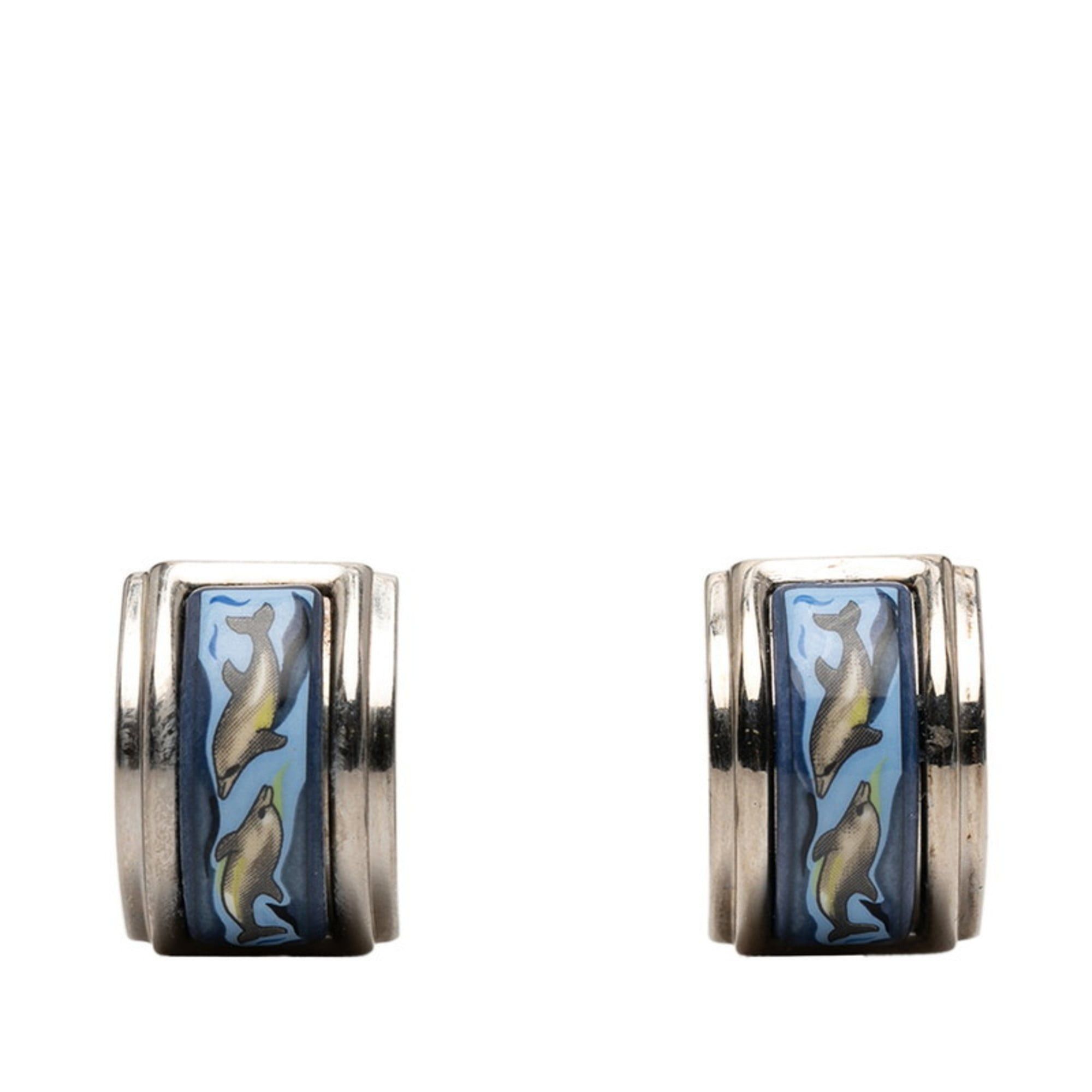 Hermes enamel cloisonné earrings in silver and multicolored metal for women.