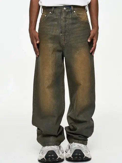 Vintage Fukada x Ezaki Oil Wax Distressed Mud Coated Brown Jeans Size US 34 / EU 50 - 1 Thumbnail