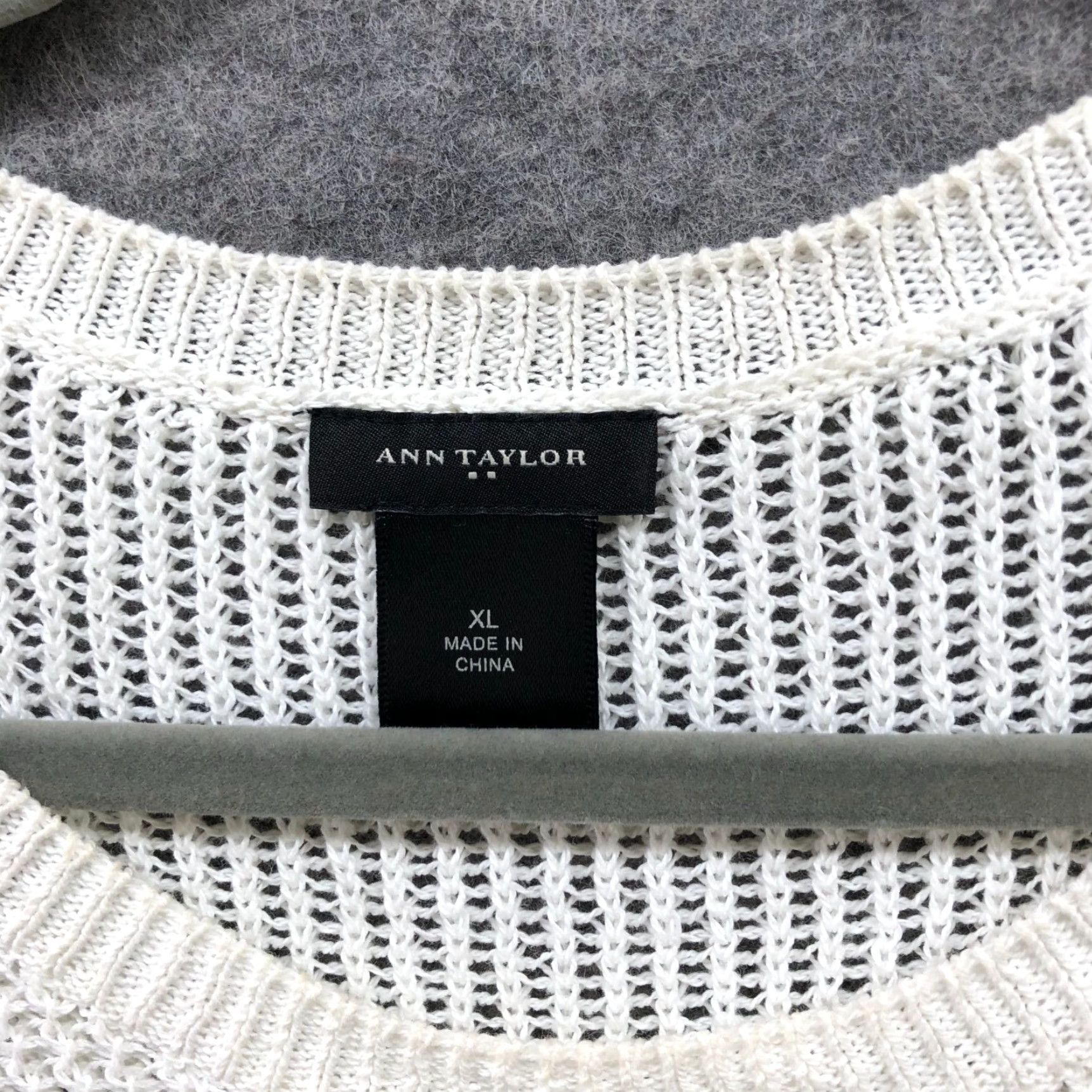 Ann Taylor Ann Taylor Open Knit Tunic Sweater Womens XL Crewneck Ivory Beige Striped Cotton Size XL / US 12-14 / IT 48-50 - 6 Thumbnail
