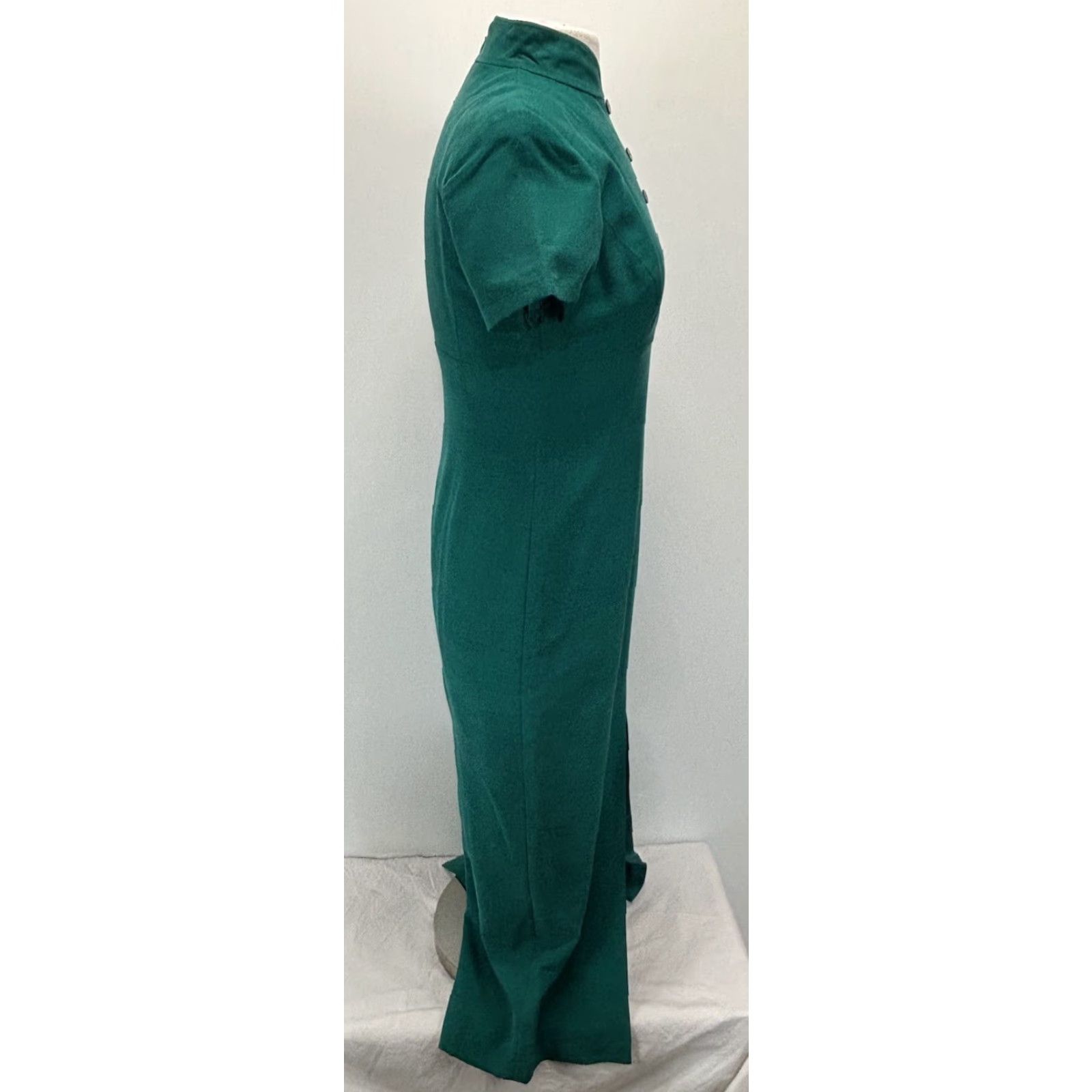 Vintage VINTAGE Dana Buchman Silk Maxi Dress Emerald Green Sz 4 Regular Women Front Back Slits High Neck Short Sleeve Classic Womens Size S / US 4 / IT 40 - 4 Thumbnail