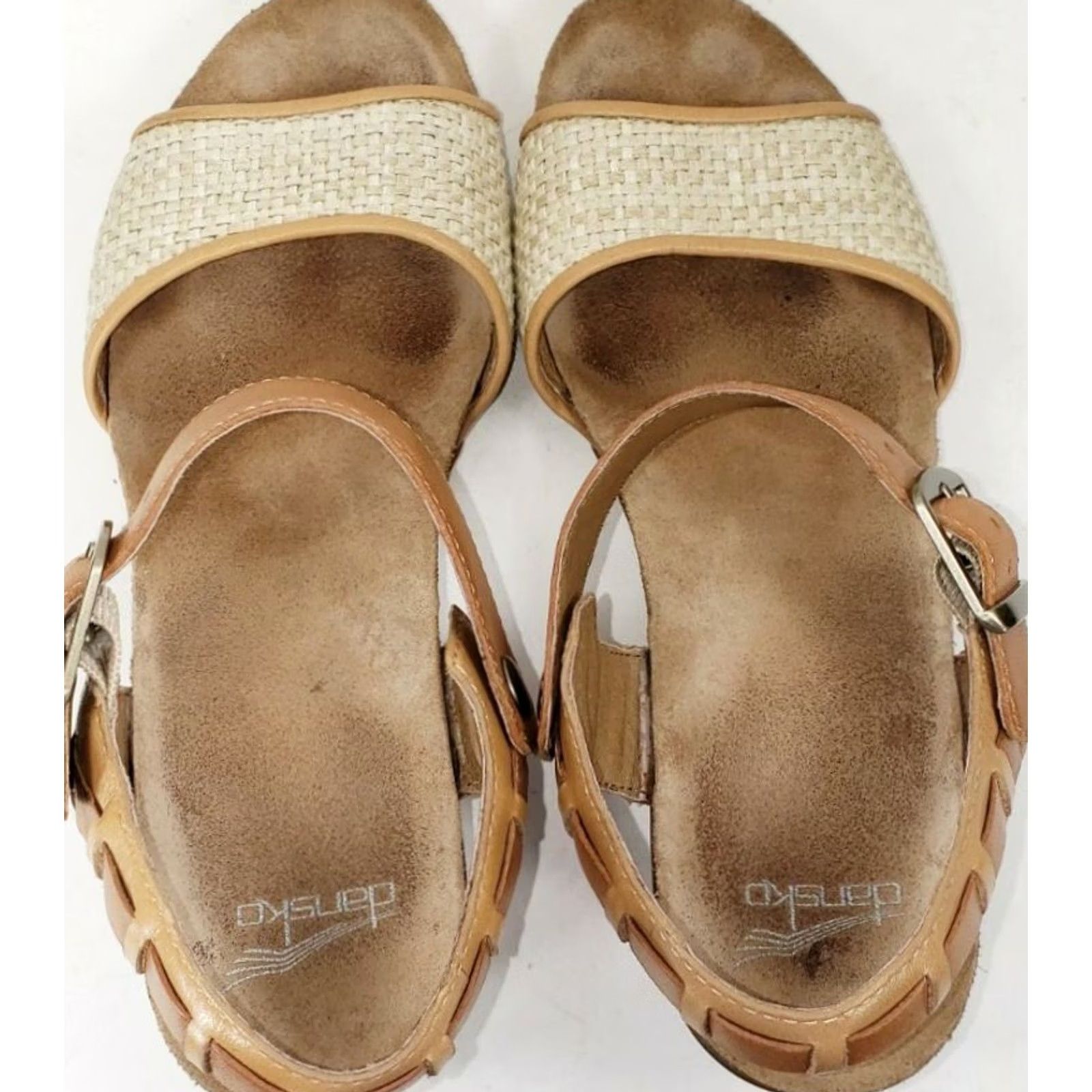 Dansko Dansko Ankle Strap Heeled Sandal Women's 9.5 Brown Leather Wicker 3" Heel XS/Size 9.5 M Open Toe Buckle Comfort Casual Dress Women Size US 10 / IT 40 - 6 Thumbnail