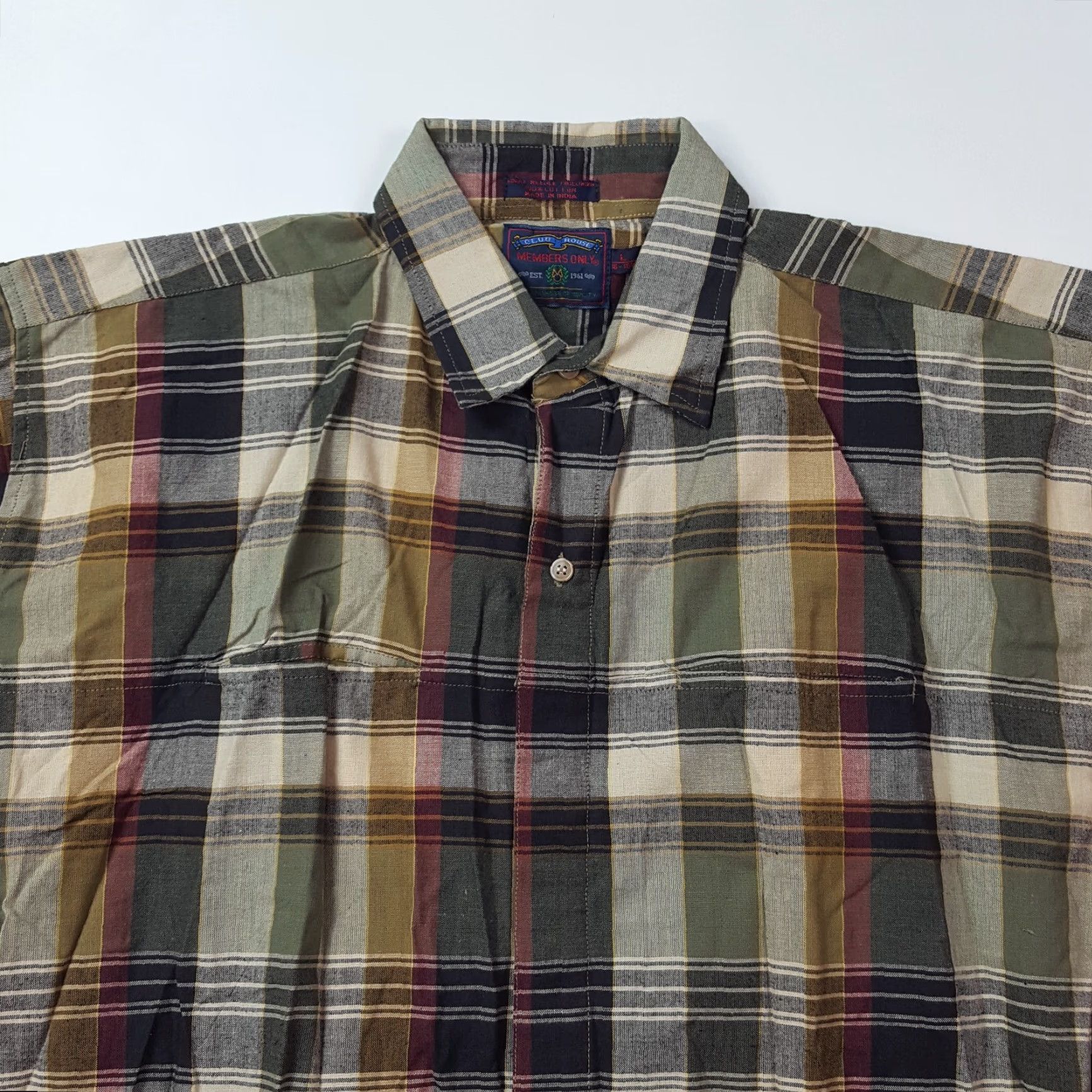 Members Only VINTAGE Members Only 90s Plaid Shirt Mens Large Cotton Canvas Button-Up Short Sleeve Collar Shirt Size US L / EU 52-54 / 3 - 2 Thumbnail