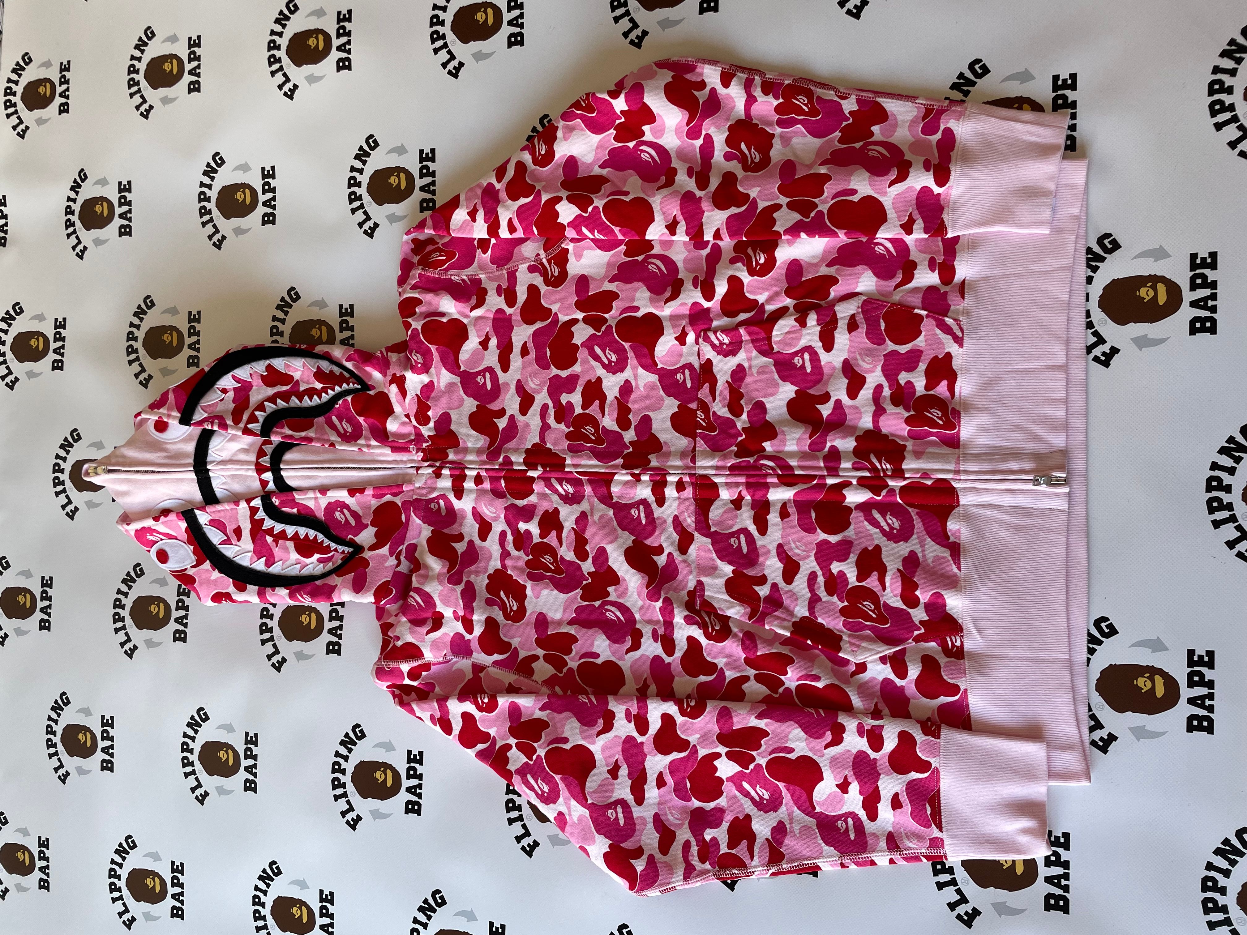 Pre-owned Bape Abc Camo Double Shark Full Zip Hoodie In Pink