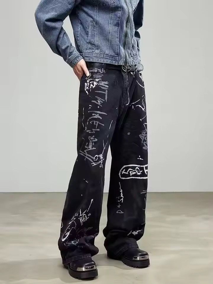 Jean Graffiti Design Loose Straight-leg Denim Pant Size US 29 - 3 Thumbnail