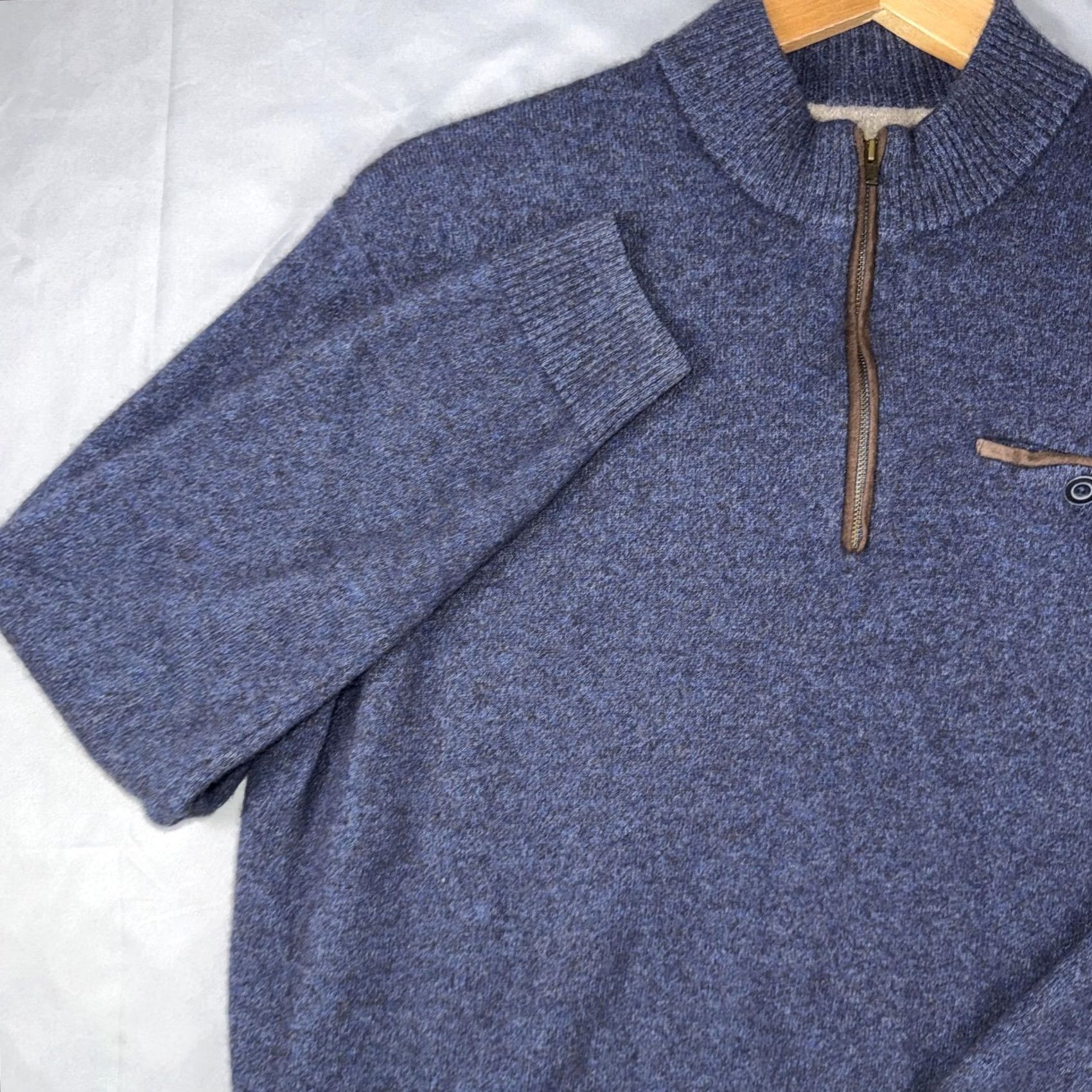 johnnie-O johnnie-O Sweater Mens XL Blue Wool Yak Cotton 1/4 Zip Mock Neck Knit Pullover Size US XL / EU 56 / 4 - 6 Thumbnail