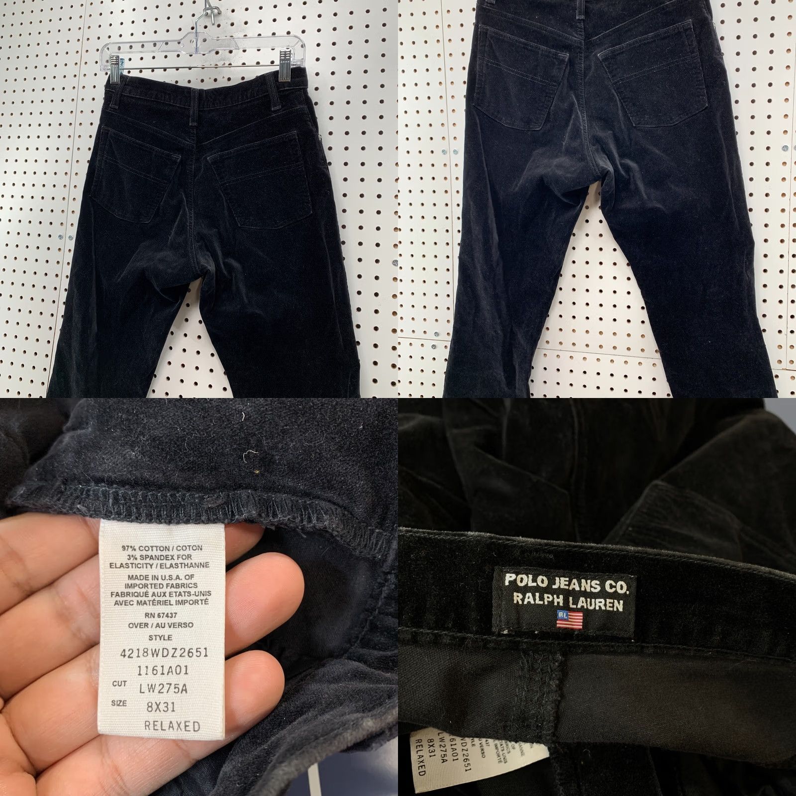 Polo Ralph Lauren VINTAGE Polo Jeans Ralph Lauren Velvet Pants Womens 8 Black Velour Relaxed Inseam 29 26x29 Chino Skinny Front Flat Front Size 30" / US 8 / IT 44 - 8 Thumbnail