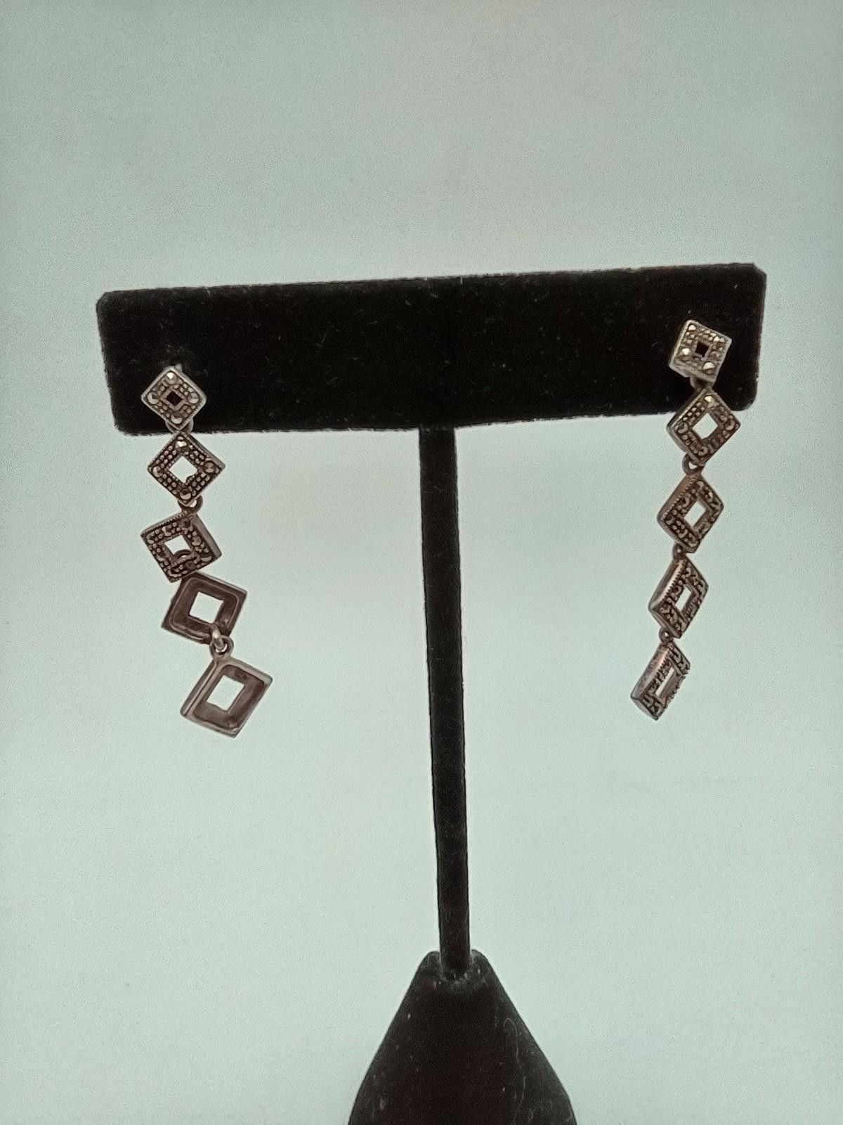 The Unbranded Brand Art Deco Sterling Silver Geometric Dangle Earrings Size ONE SIZE - 1 Thumbnail