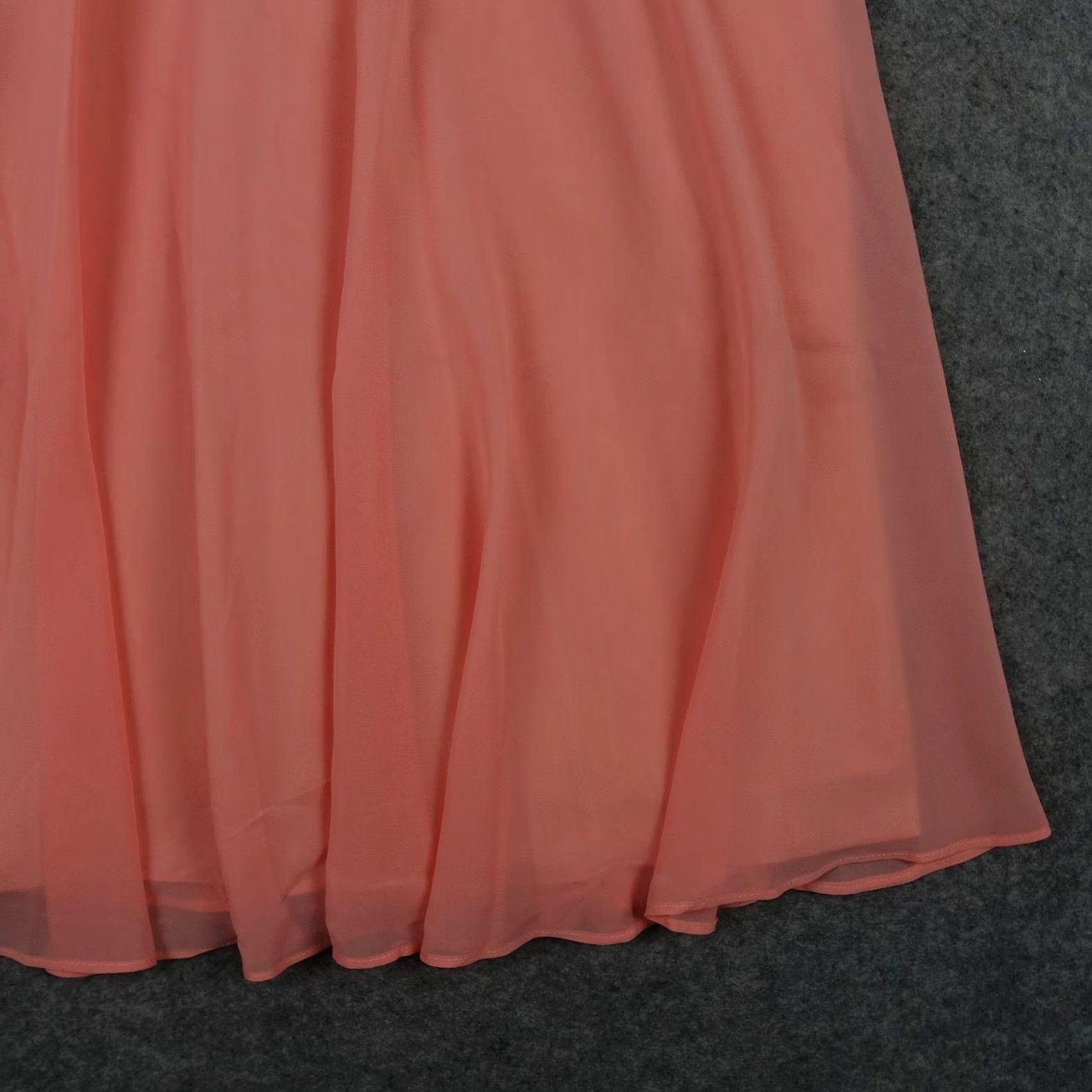Vintage Azazie Dress Womens 6 Chiffon V-Neck A Line Knee Length Coral Pink Strap Sleeveless Zip Formal Wedding Party Couture Size M / US 6-8 / IT 42-44 - 3 Thumbnail