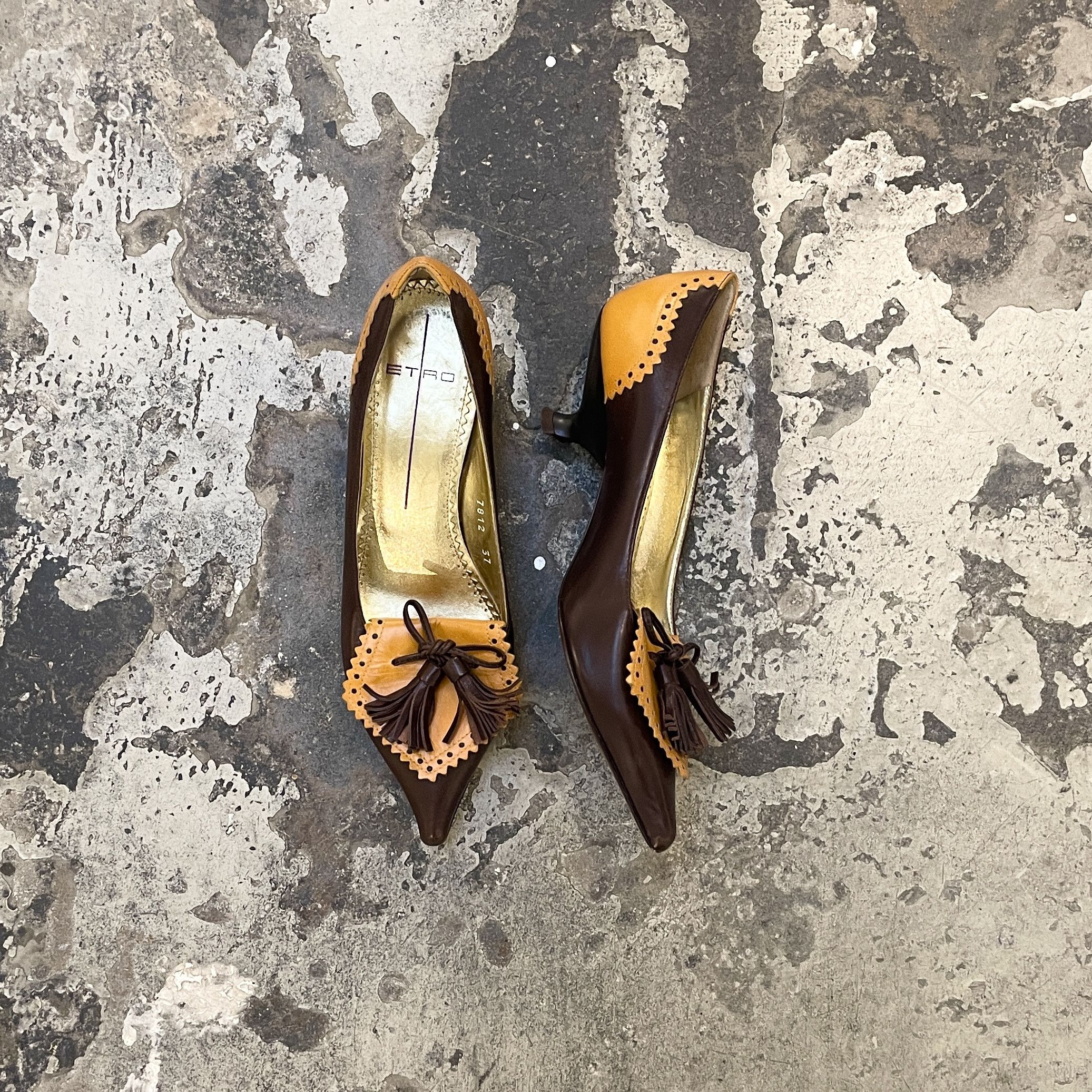 Etro Etro saffron and brown coquette pumps heels Size US 7 / IT 37 - 3 Thumbnail