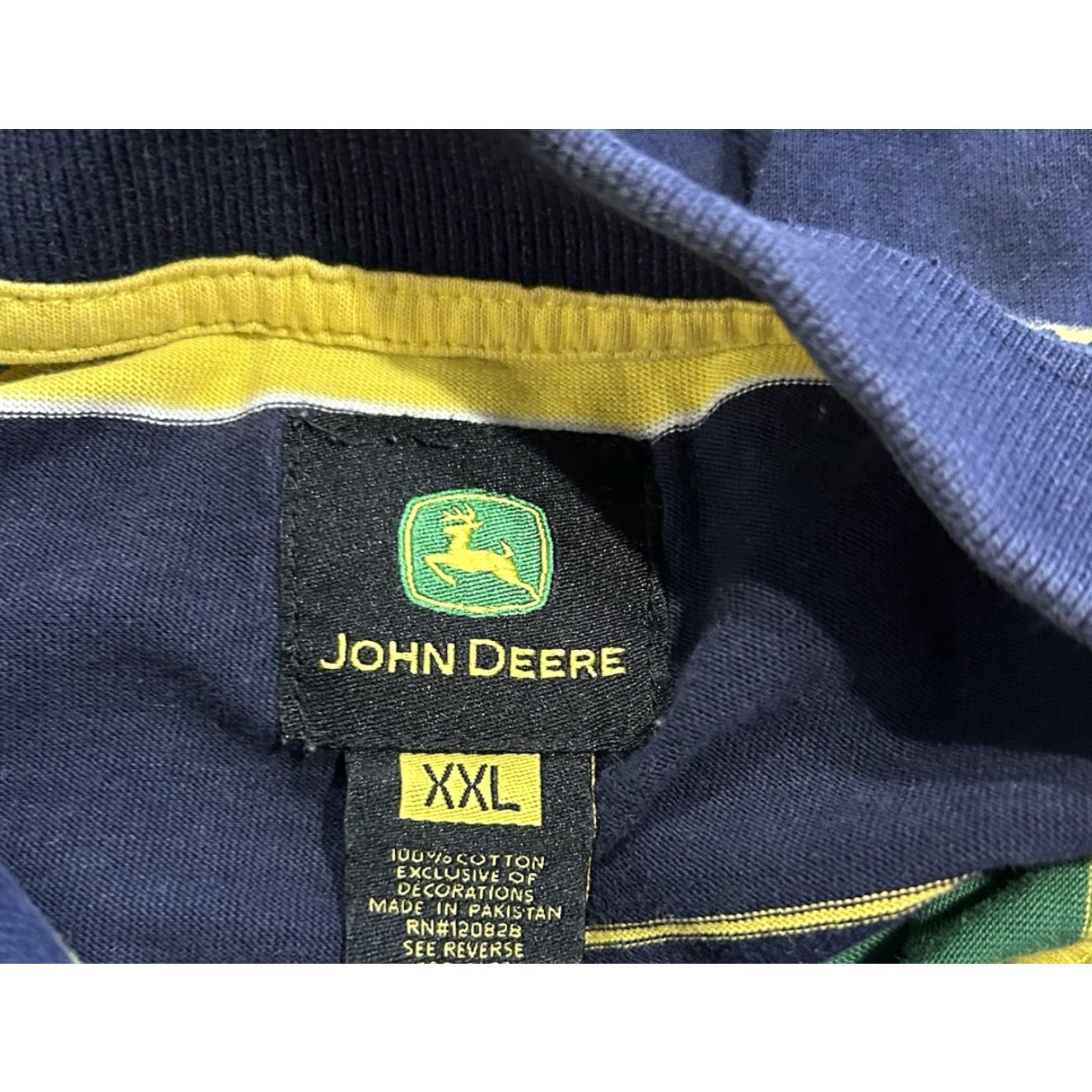 John Deere VINTAGE John Deere Polo Shirt Mens 2XL Short Sleeve Green Blue Yellow Stripe Cotton Casual Travel Tractor Mens Size US XXL / EU 58 / 5 - 5 Thumbnail