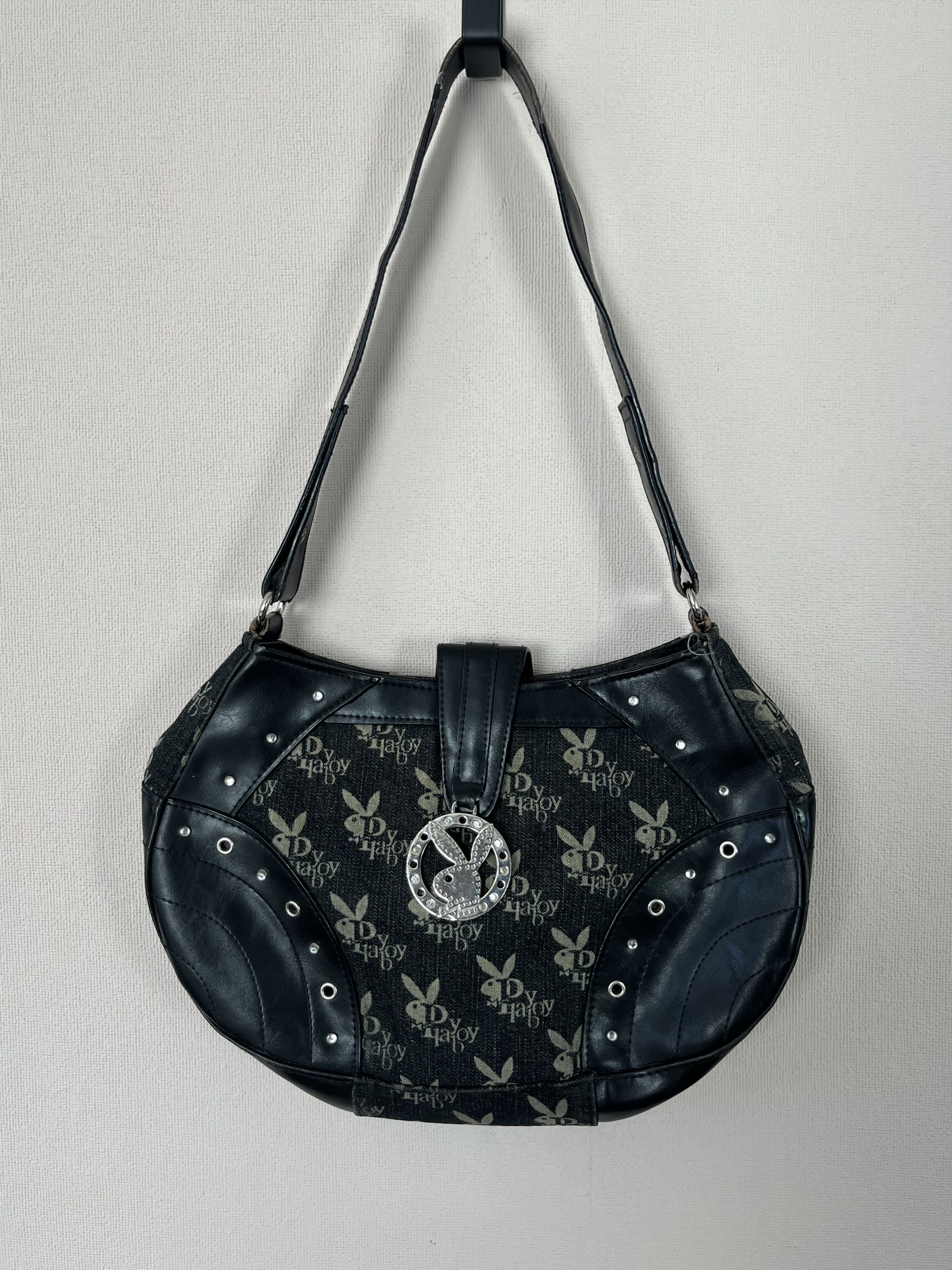 Playboy Playboy Y2K Monogram Shoulder Bag Black Studded Baguette Size ONE SIZE - 1 Thumbnail