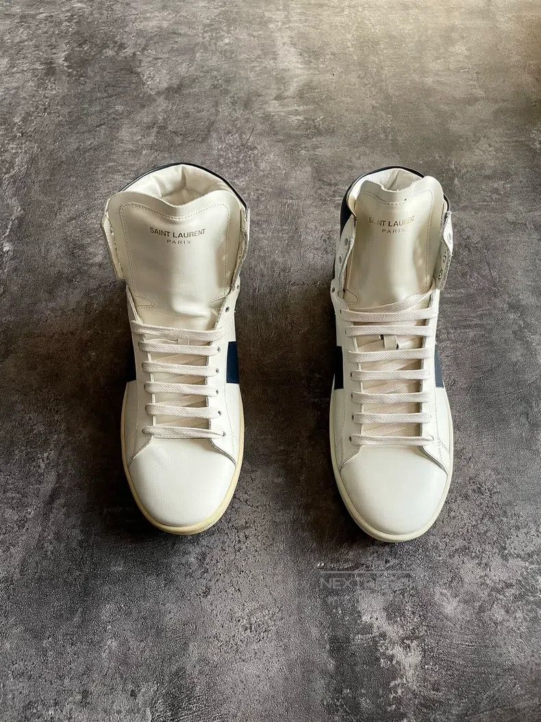 Saint Laurent Paris Saint Laurent Paris High Top Blue and White Patchwork Snea Size US 7 / EU 40 - 2 Thumbnail