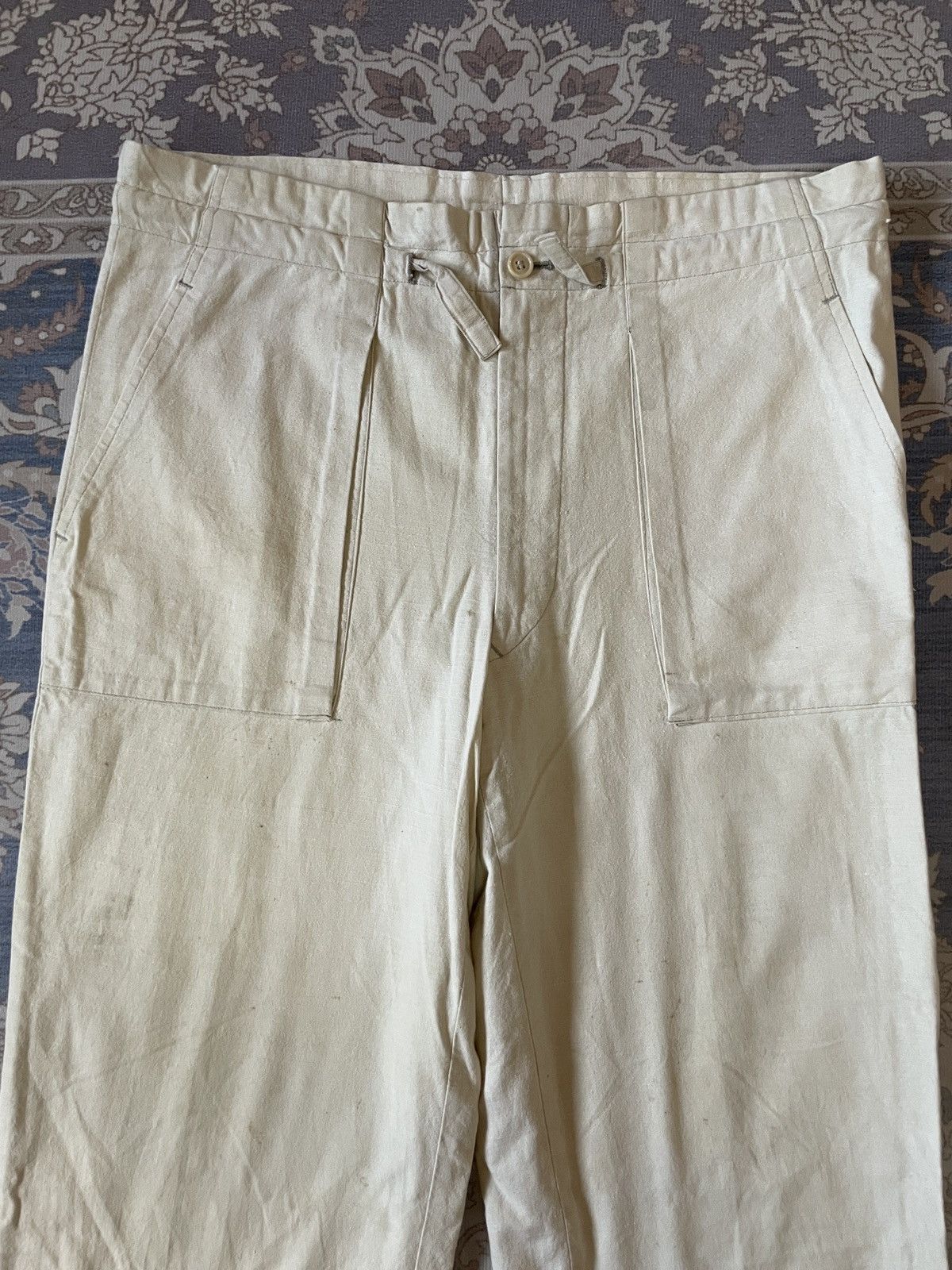 Garment Reproduction of Workers × Vetements De Sport By Wim Neels × Vintage VINTAGE ST.MARTIN DE JAZZ WHITE YELLOW PAINTED FATIGUE Size US 33 - 4 Thumbnail