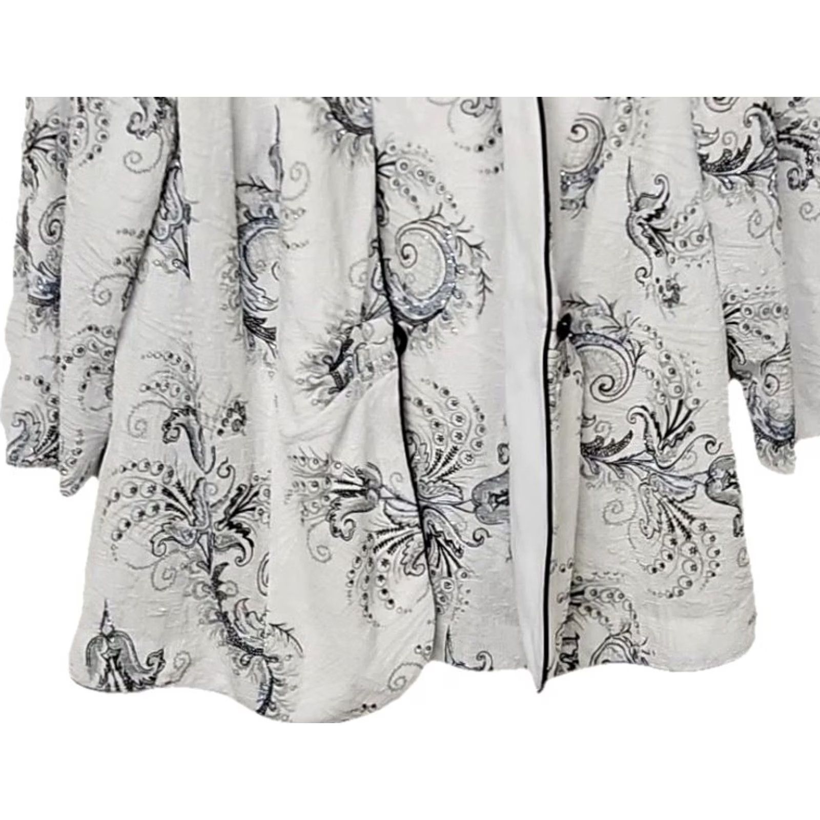 Alex Evenings Alex Evenings 2Pc Beaded Jacket Top Set Blazer Open Front Hip Length Black White Paisley L Womens Formal Set Size L / US 10 / IT 46 - 3 Thumbnail