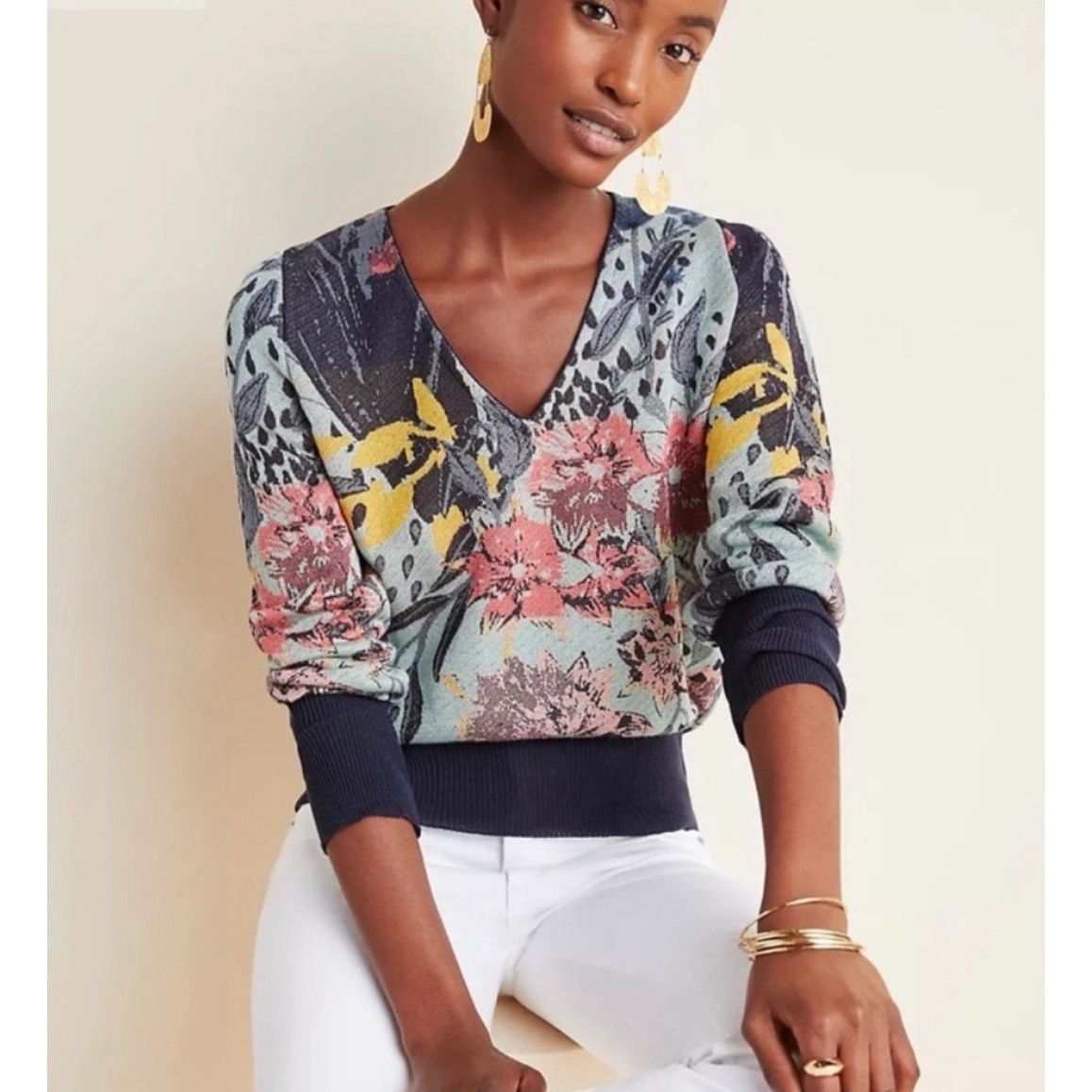 Anthropologie Anthropologie Aldo Martins XS Ace Pullover Sweater V Neck Al Size XS / US 0-2 / IT 36-38 - 1 Thumbnail