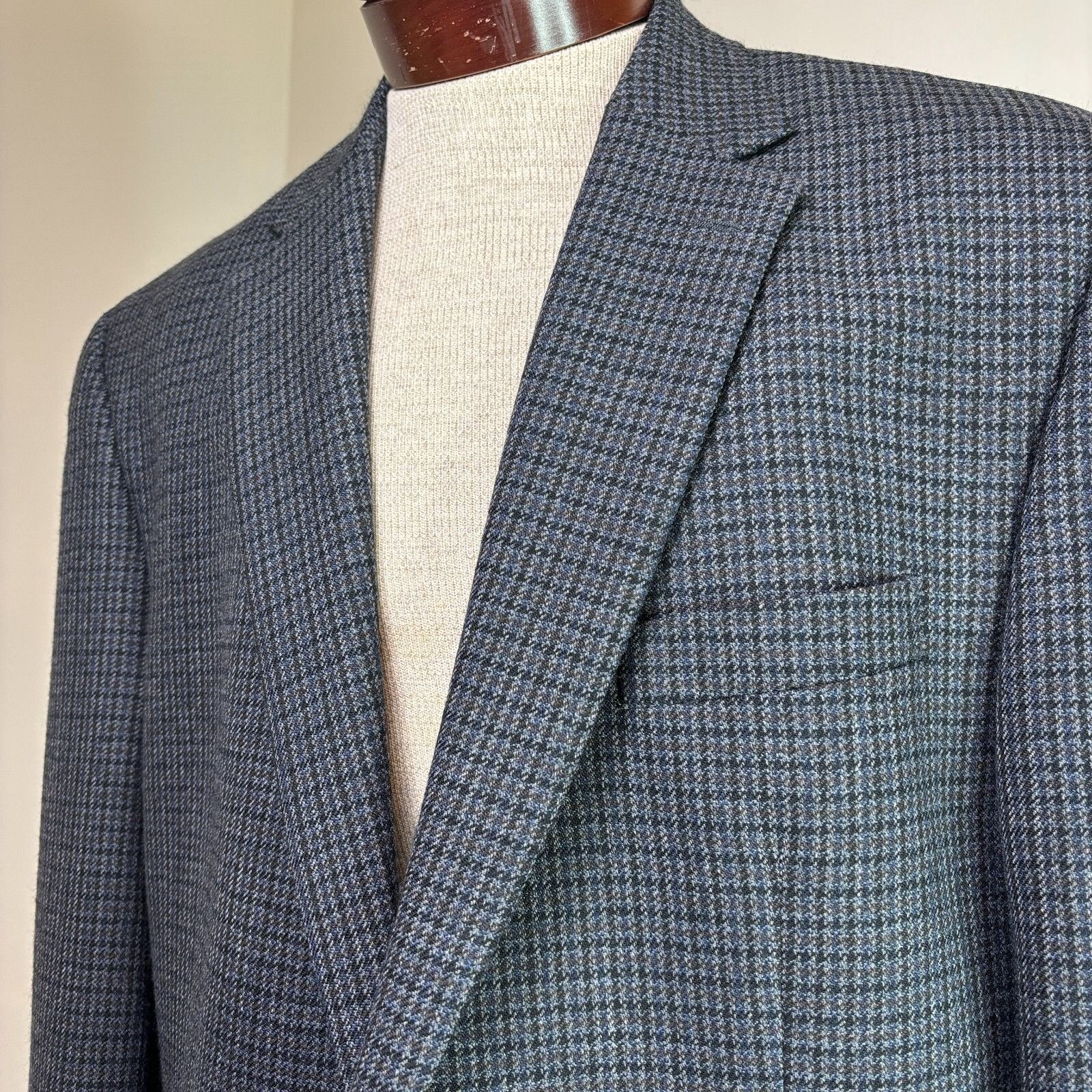 Chaps CHAPS 48L Houndstooth Sport Coat Blazer 100% Lambswool Blue Size 48R - 4 Thumbnail