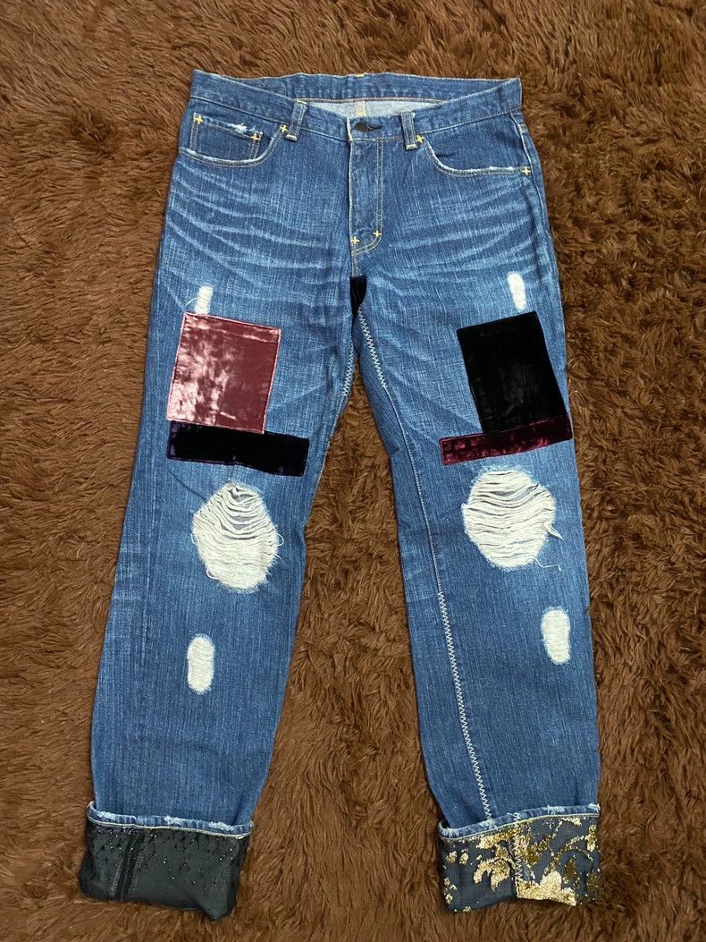 Number (N)ine Number (N)ine Size 3 Velvet patch jeans 2503-Nextarrow Size US 32 / EU 48 - 1 Thumbnail