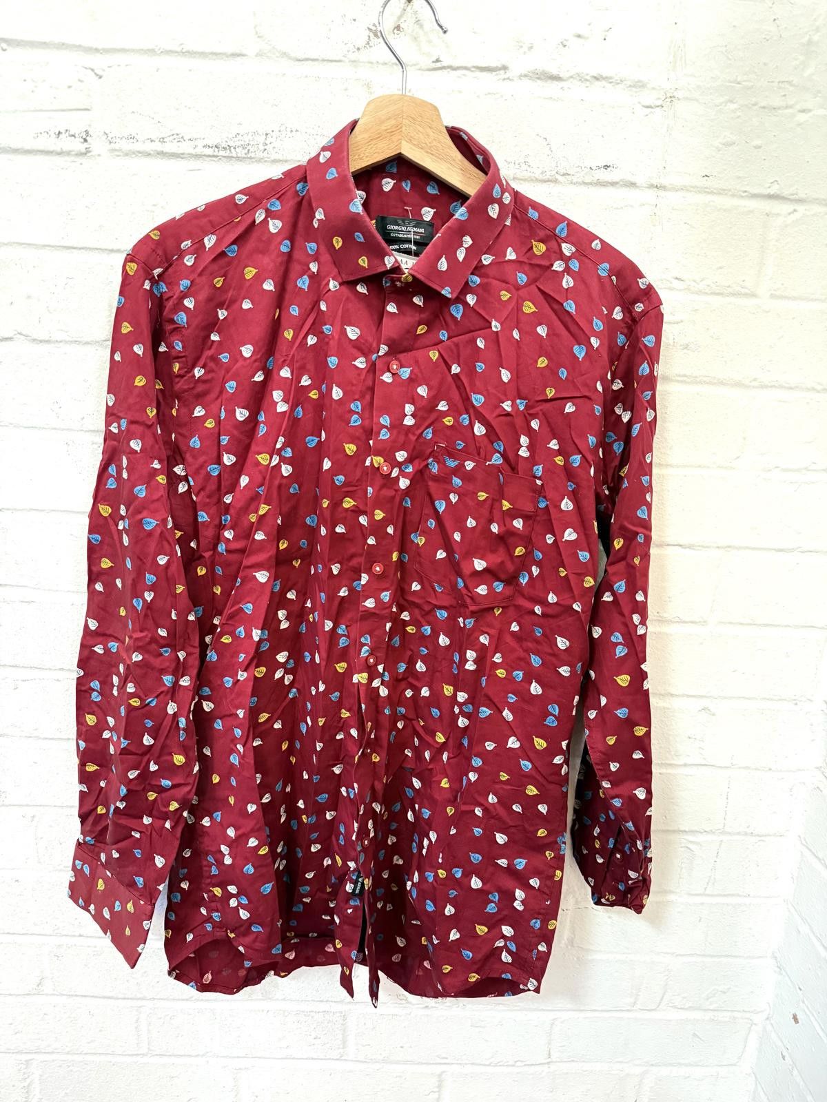 Giorgio Armani Giorgio Armani Men's Casual Shirt Red with Multicolour Leaf- Size US M / EU 48-50 / 2 - 1 Thumbnail