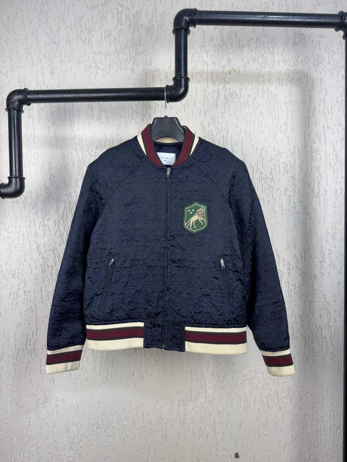 Designer × Sandro Sandro Floral Embroidery Stripped Trim Bomber Jacket Size S / US 4 / IT 40 - 1 Thumbnail