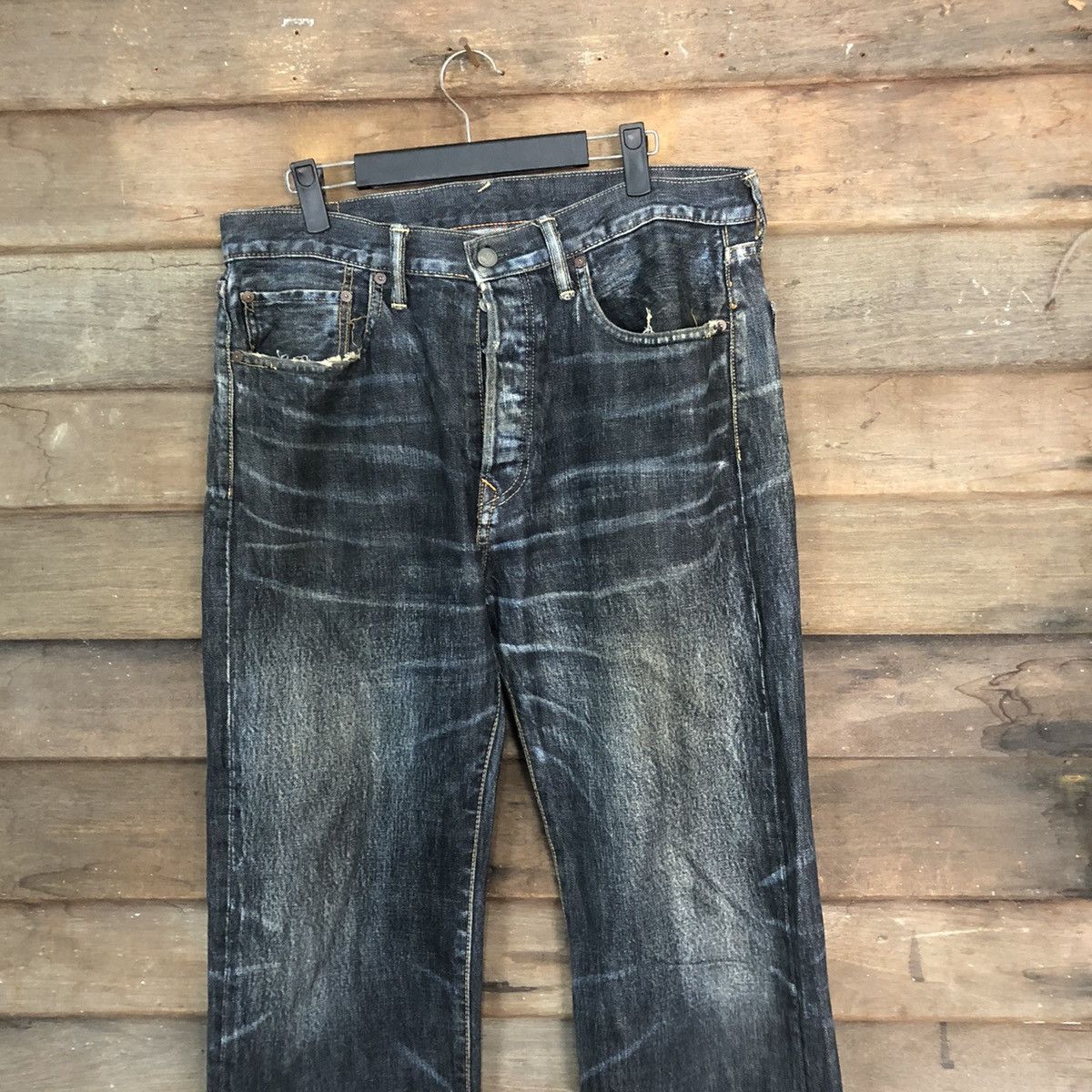 DL R 45rpm selvedge Black faded Distressed Denim Pants #7321
