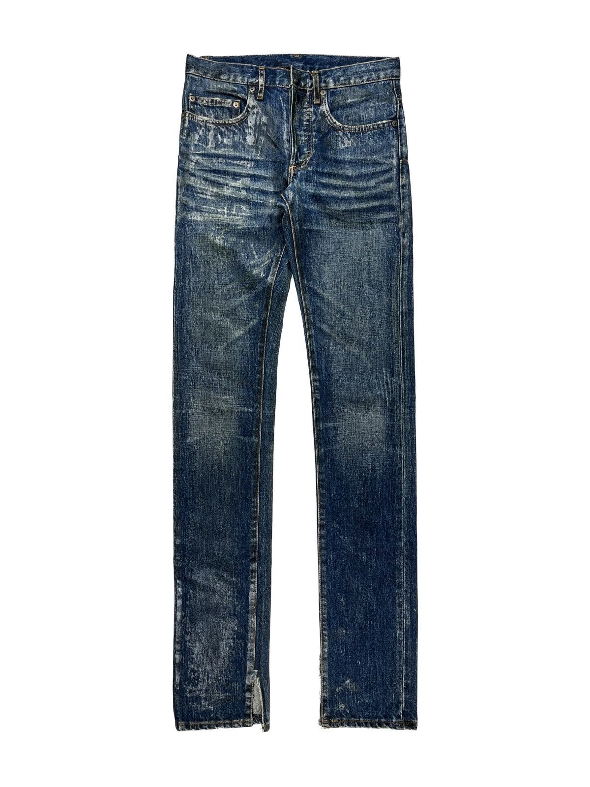 image of Aw06 Dior Homme Luster Waxed Clawmark Distressed Denim Jeans in Blue, Men's (Size 26)