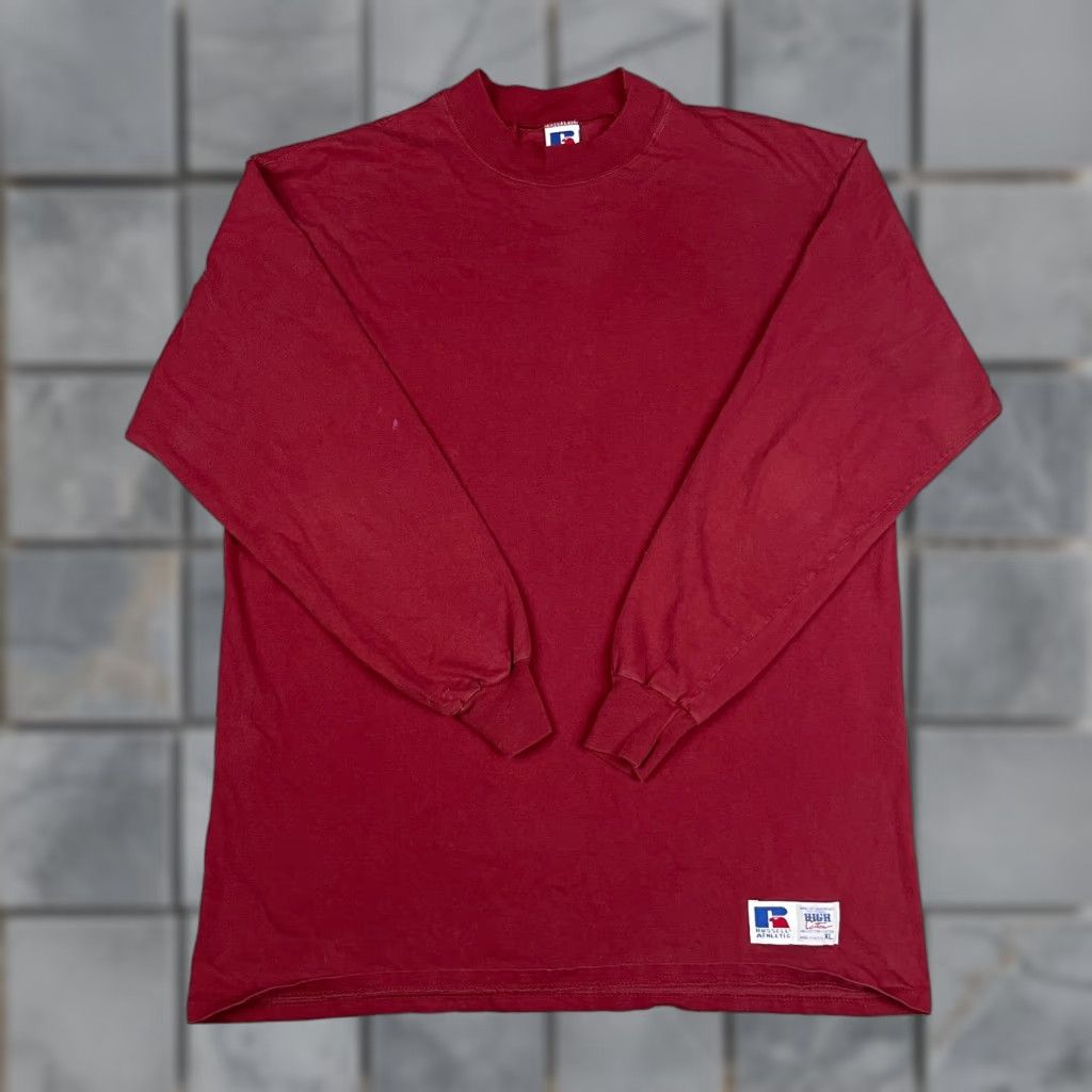 Vintage VINTAGE Russell Athletic T shirt Adult XL Red Pro Cotton Men's Long USA 90s Crew Neck Long Sleeve Solid Logo Pockets Regular Size US XL / EU 56 / 4 - 1 Thumbnail