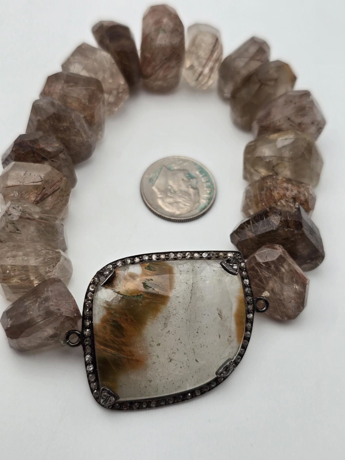 Quartersnacks Sterling Diamond Bezel Bracelet w/ Rutilated Quartz Size ONE SIZE - 7 Thumbnail