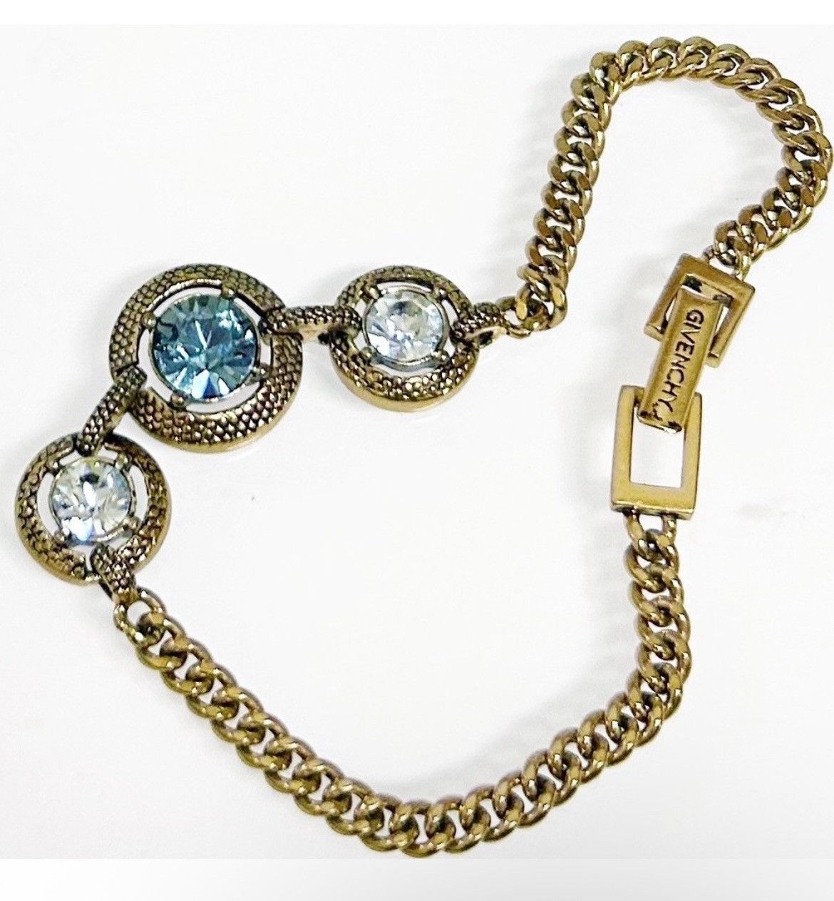 Givenchy Authentic Givenchy Gold and Blue Crystal Chain Bracelet Size ONE SIZE - 1 Thumbnail