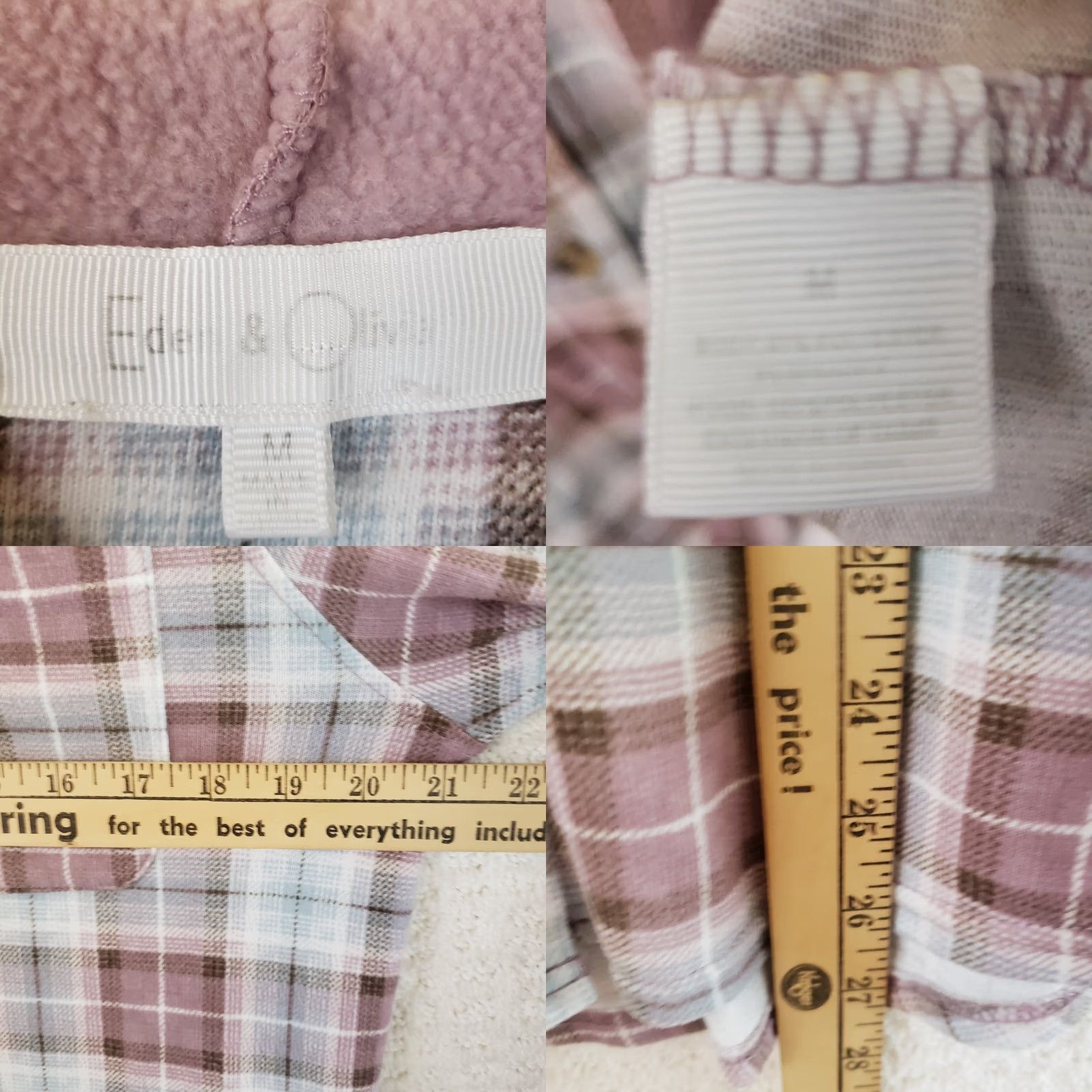 Vintage Eden & Olivia Women's M Pink Hooded Shirt Flannel Plaid Button Front Sherpa Lined Casual Size M / US 6-8 / IT 42-44 - 9 Thumbnail