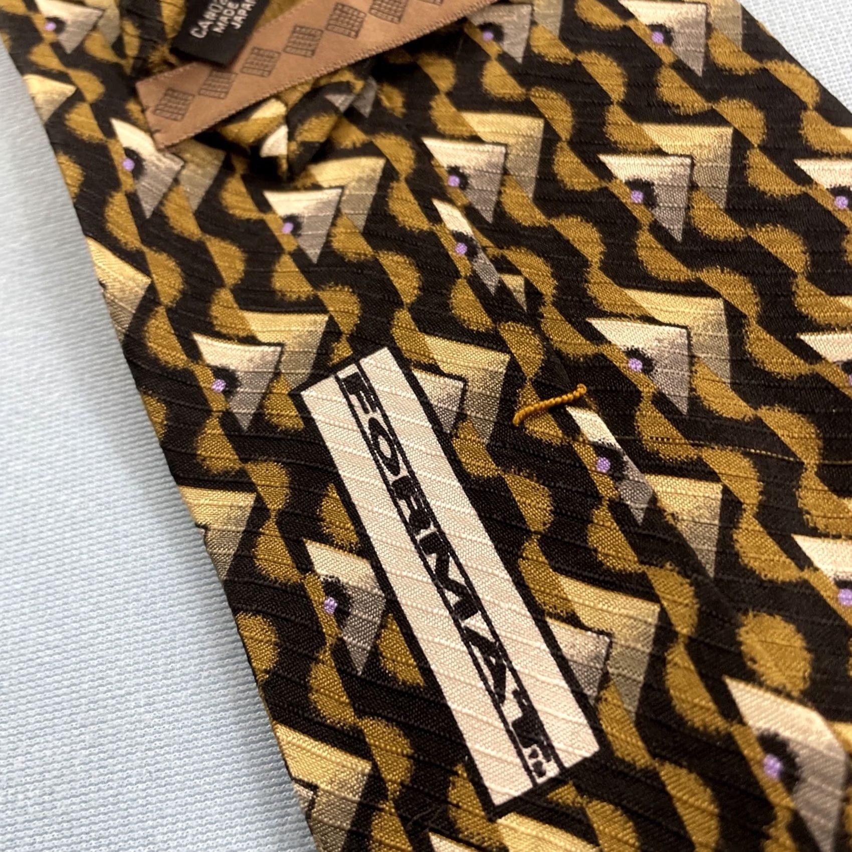 Triangl Format Japan Silk Tie Optical Abstract Deco Pyramid Triangle Yellow Black 4x59 Vintage Geometric Diamond Triangle Wide Necktie Mens 1990s 100% Silk Size ONE SIZE - 4 Thumbnail