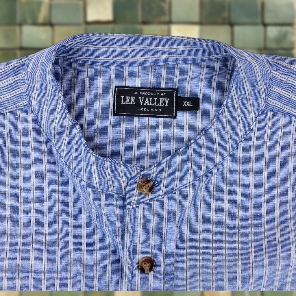 Lee Lee Valley Button Up Shirt Banded Collar Blue Striped Made Ireland Mens XXL Shirt Long Sleeve Men 2XL Size US XXL / EU 58 / 5 - 1 Thumbnail