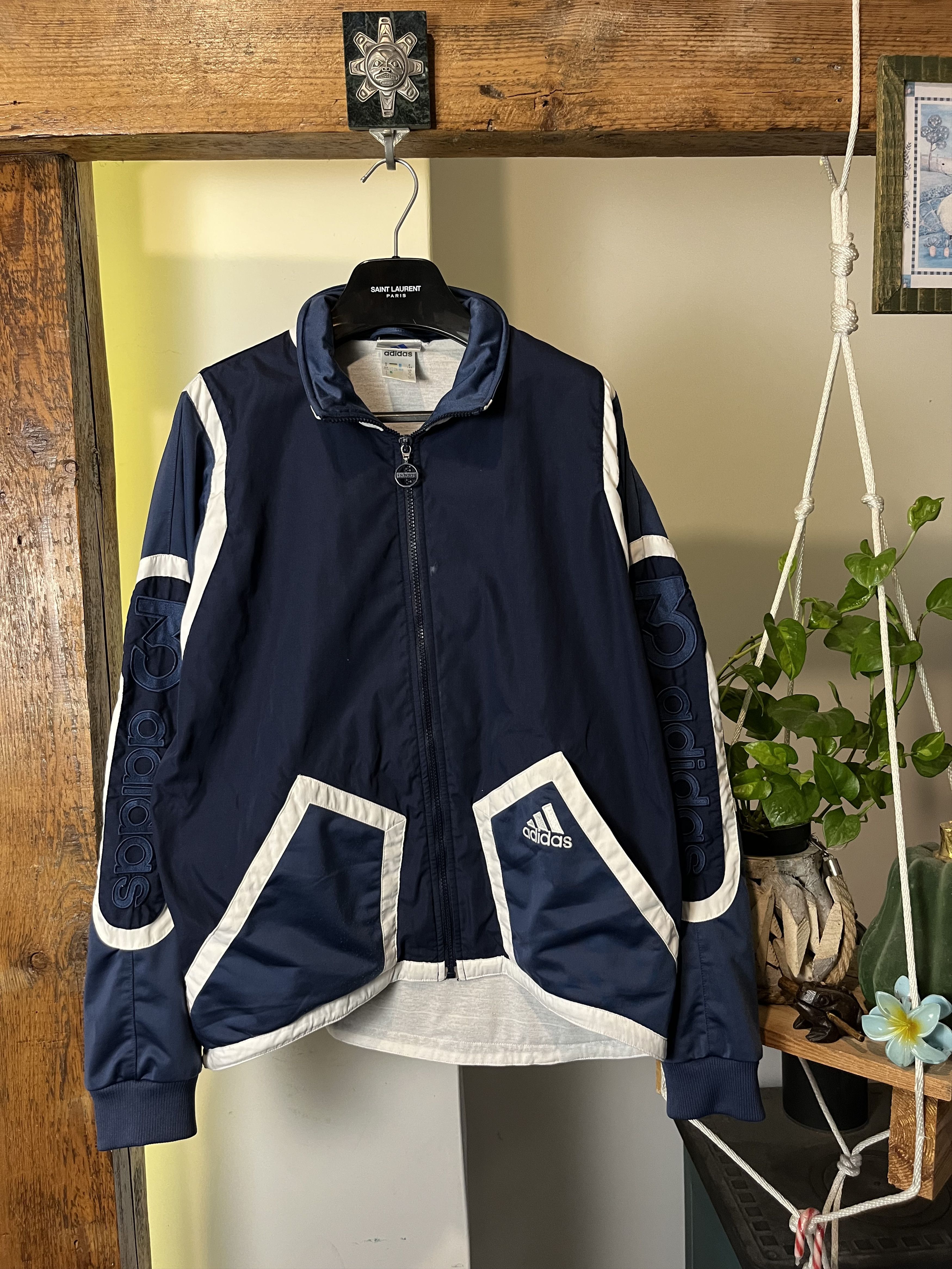 Adidas × Vintage Vintage 90s Adidas Big Logo Windbreaker Jacket Blokecore Size US M / EU 48-50 / 2 - 1 Thumbnail