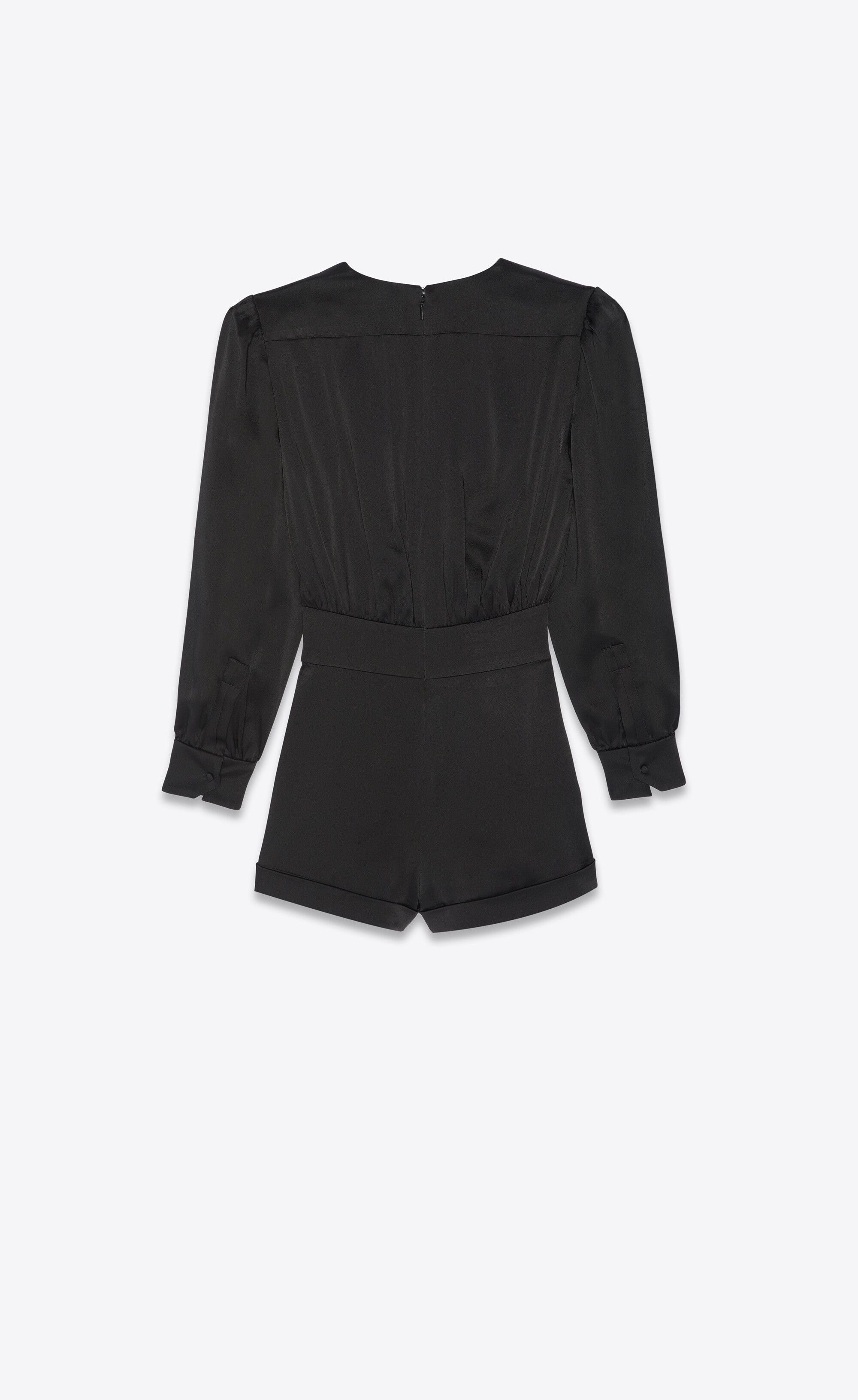 Saint Laurent Paris o1s1wg110625 686994 Long-Sleeve Playsuit in Satin in Black Size 27" / US 4 / IT 40 - 2 Thumbnail