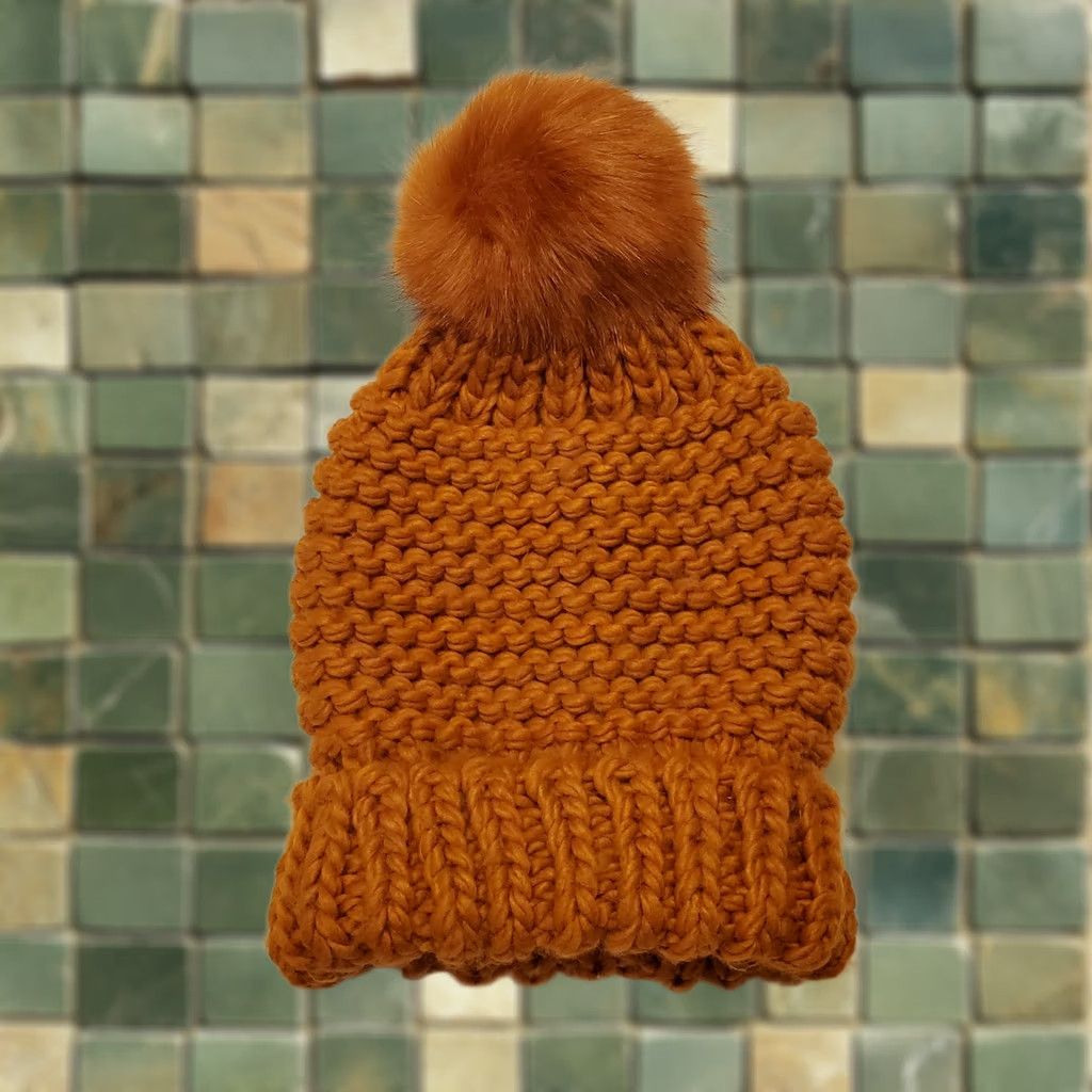 Free People Free People Beanie Yellow Fur Pom Chunky Knit Adult One Size Womens Size ONE SIZE - 1 Thumbnail