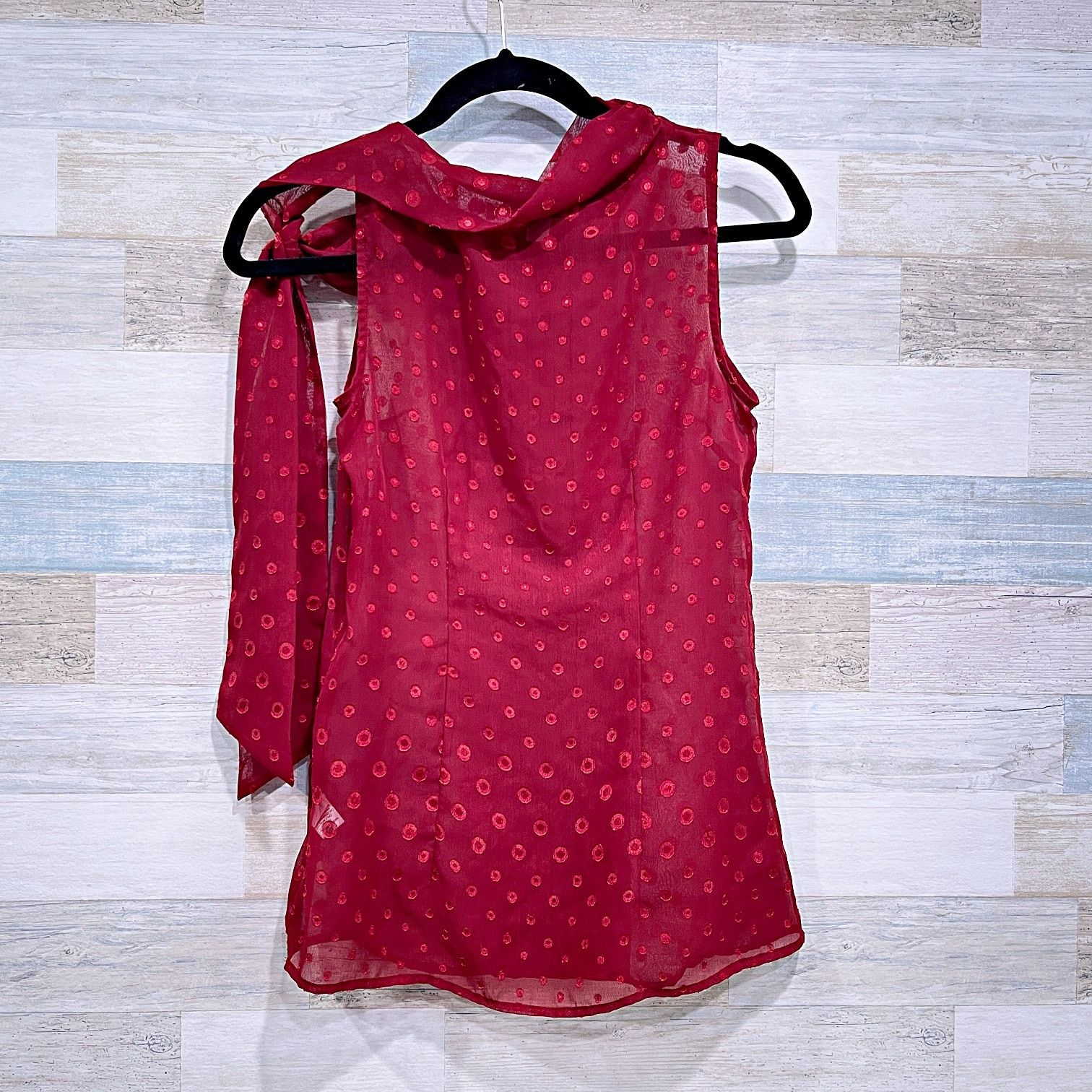 Banana Republic BANANA REPUBLIC Sheer Tie Neck Blouse Red Womens 0 Size XS / US 0-2 / IT 36-38 - 3 Thumbnail