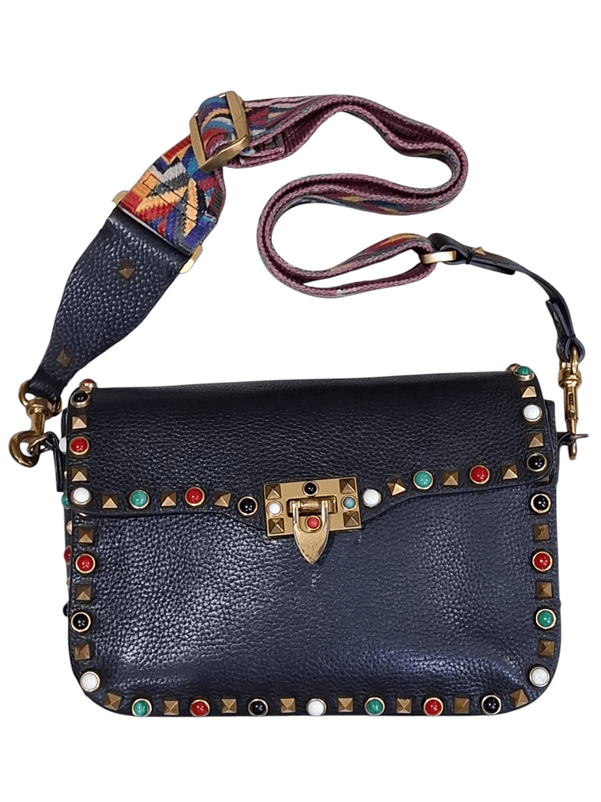 Valentino Garavani Guitar Rockstud Leather Crossbody Bag in Black, Women's