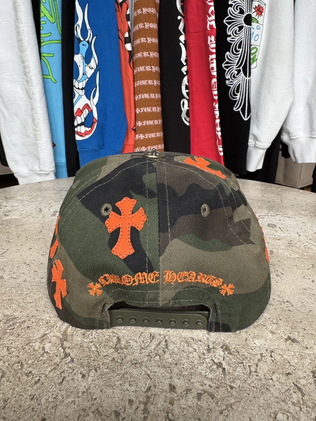 Chrome Hearts Chrome Hearts Camo Orange Leather Cross Patch Hat Size ONE SIZE - 4 Thumbnail