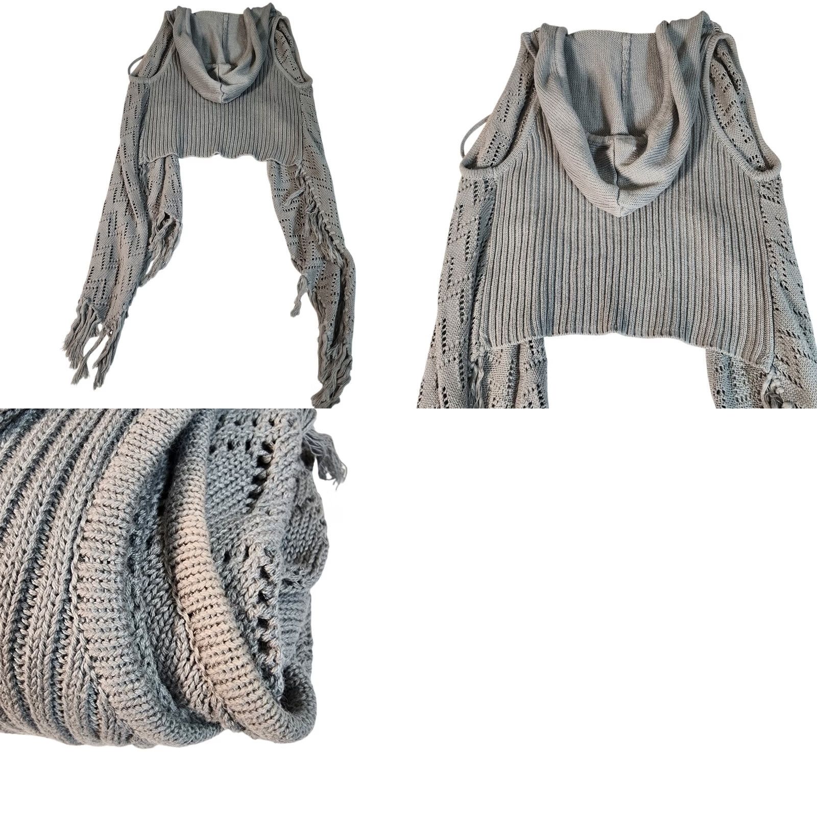 Decree DECREE Gray Crochet Knit Hooded Fringe Vest Cardigan Women's M Mango? Size M / US 6-8 / IT 42-44 - 8 Thumbnail