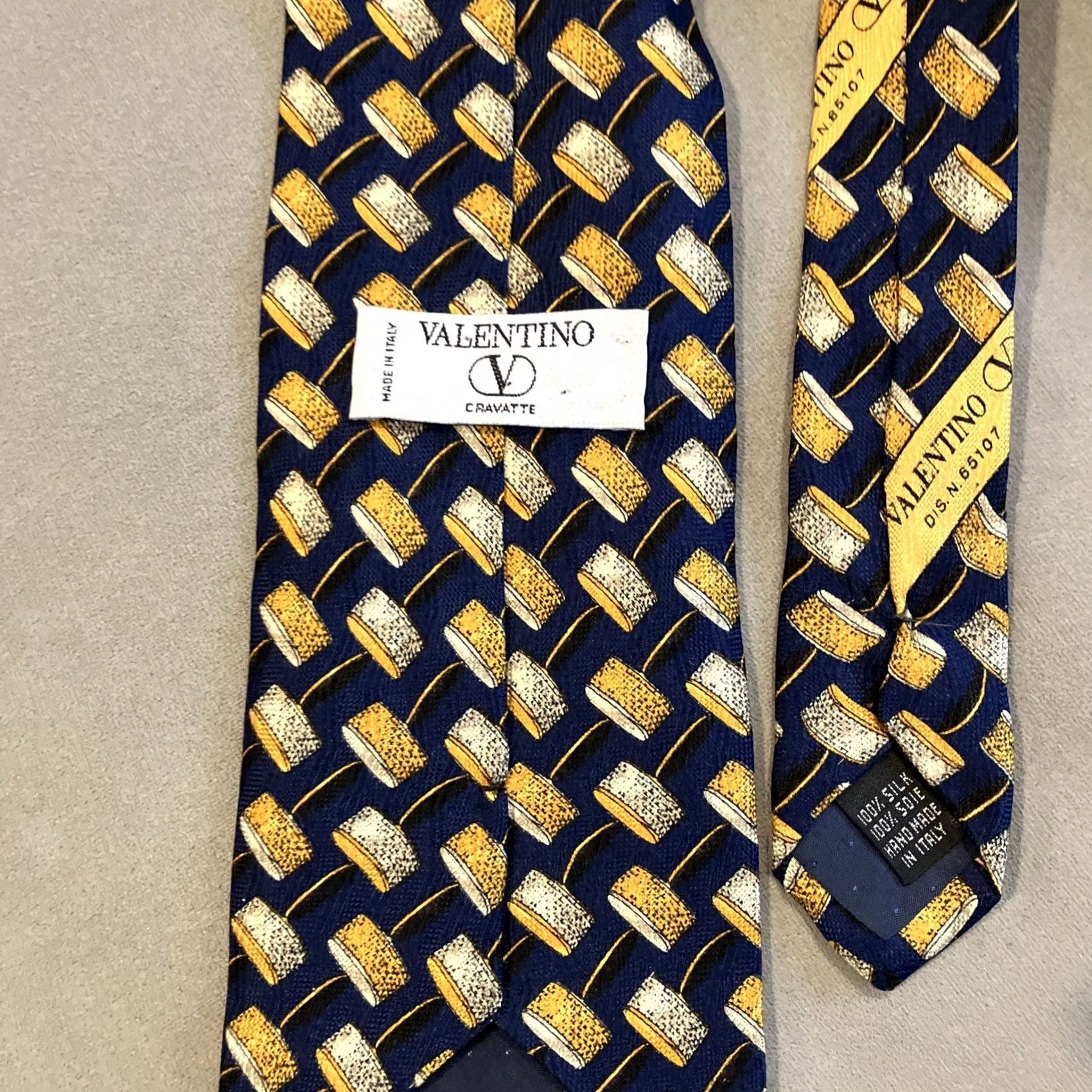 Valentino VINTAGE Valentino Cravatte Collection Tie Navy White Yellow Pattern Men Blue Geometric Tie Size ONE SIZE - 3 Thumbnail
