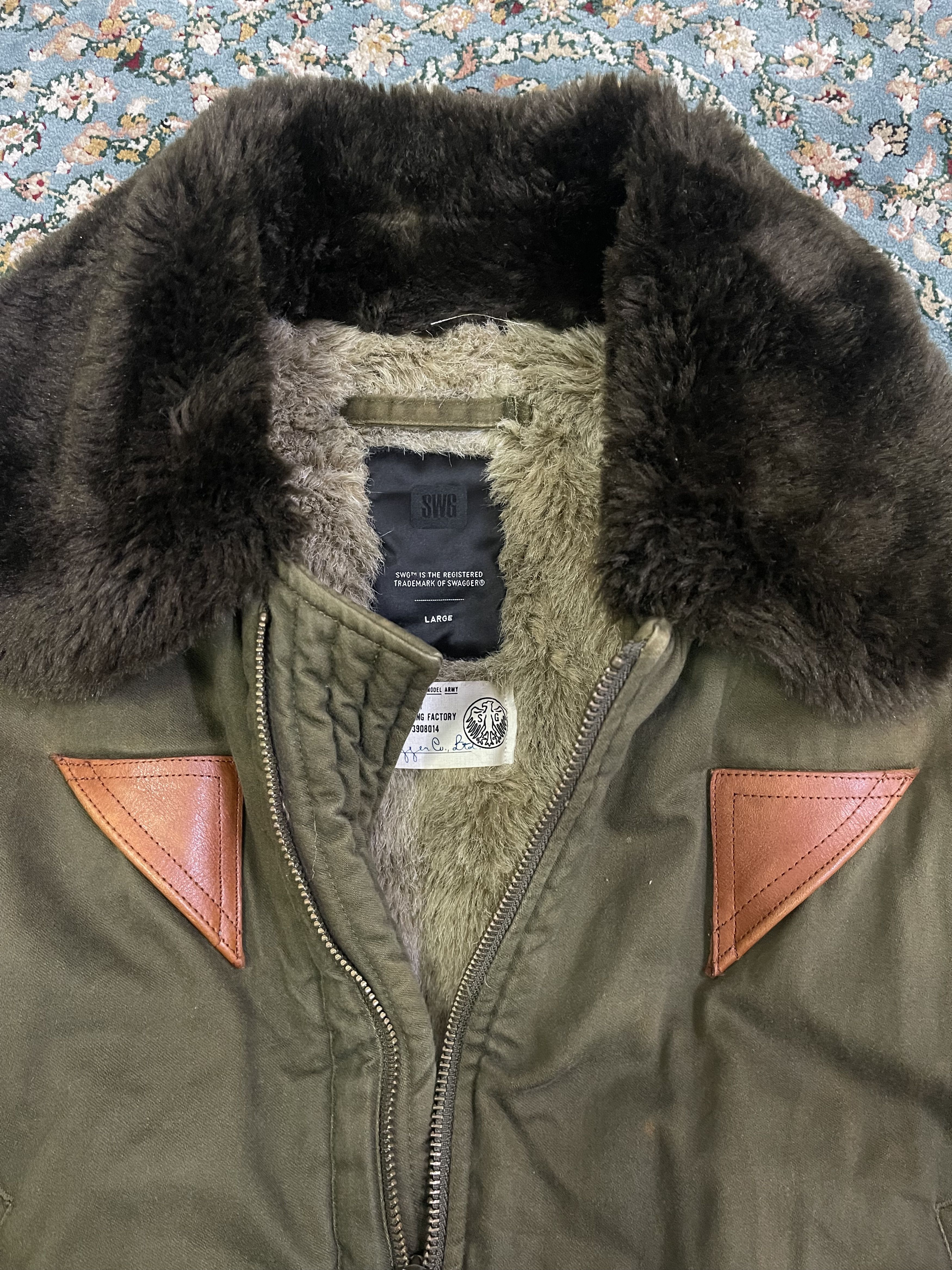 Swagger Swagger B-15 Bomber Sherpa Shearling Olive Flight Jacket Size US L / EU 52-54 / 3 - 5 Thumbnail