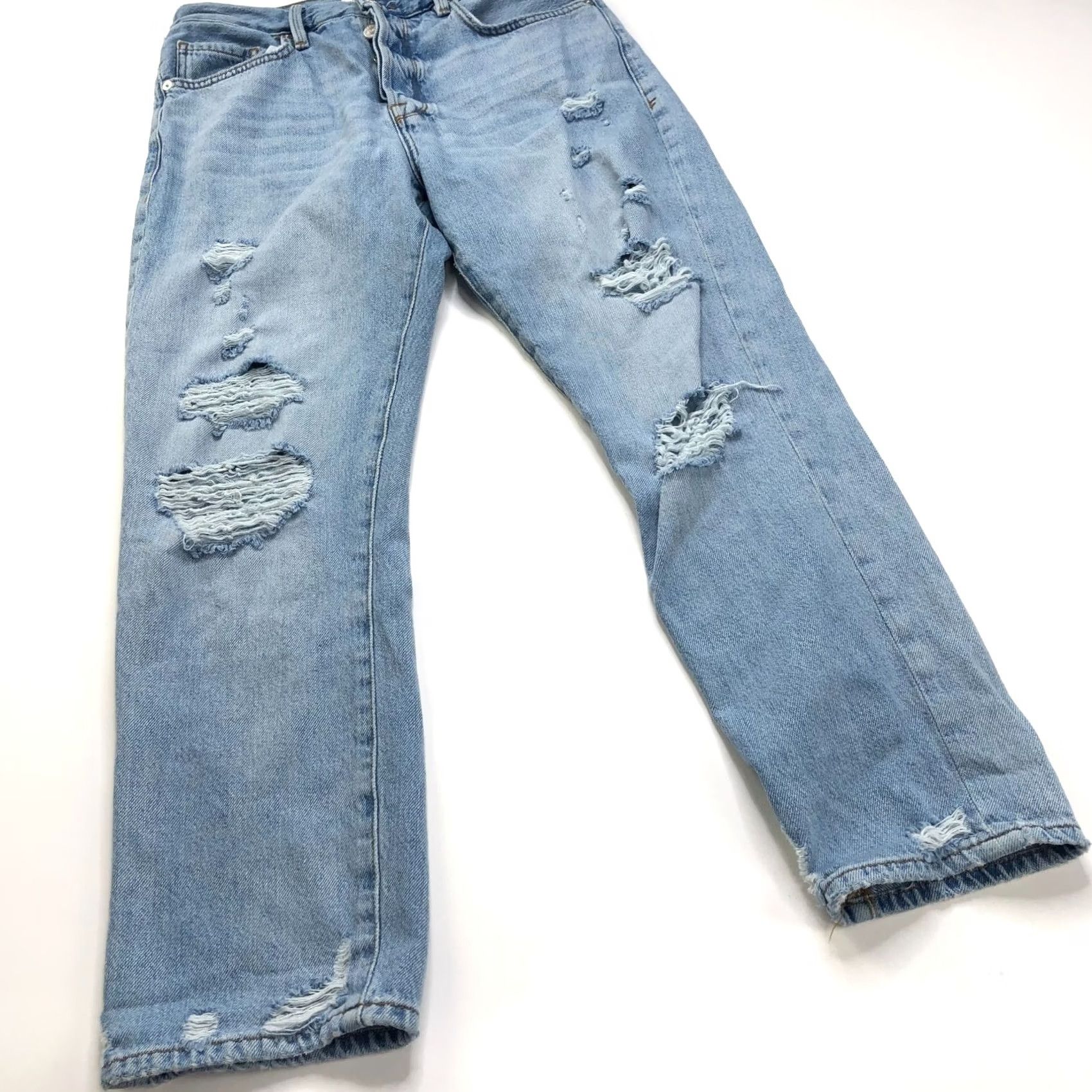 Frame FRAME Le Original 28 HIGH RISE Denim Jeans Distressed 5-Pocket Straight Womens 28 Blue 29W 27L Size 28" / US 6 / IT 42 - 3 Thumbnail
