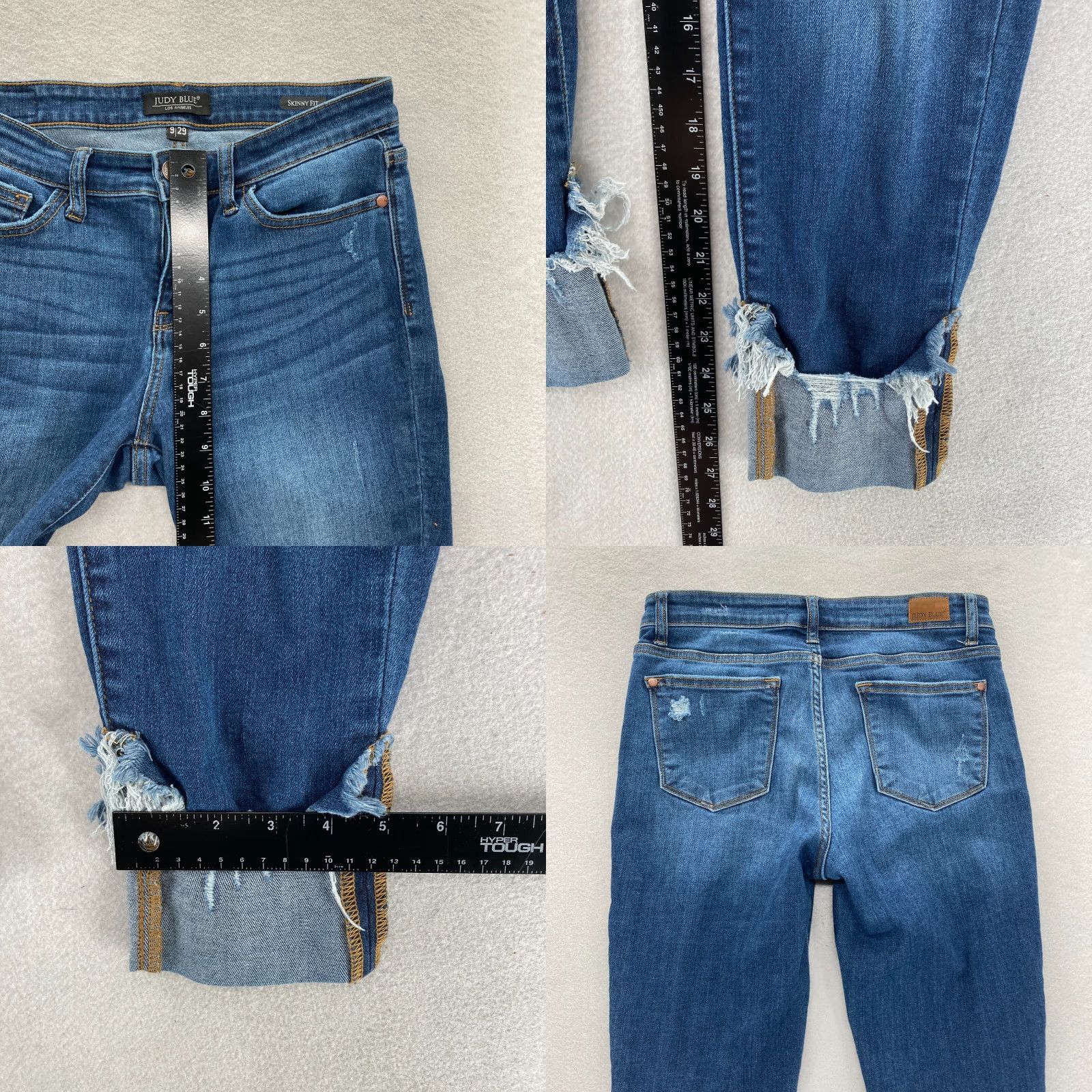 Denime Judy Blue Jeans Women's 9/29 Skinny Fit Cuffed Dark Wash Blue Stretch Denim Jeans Size 29" - 8 Thumbnail