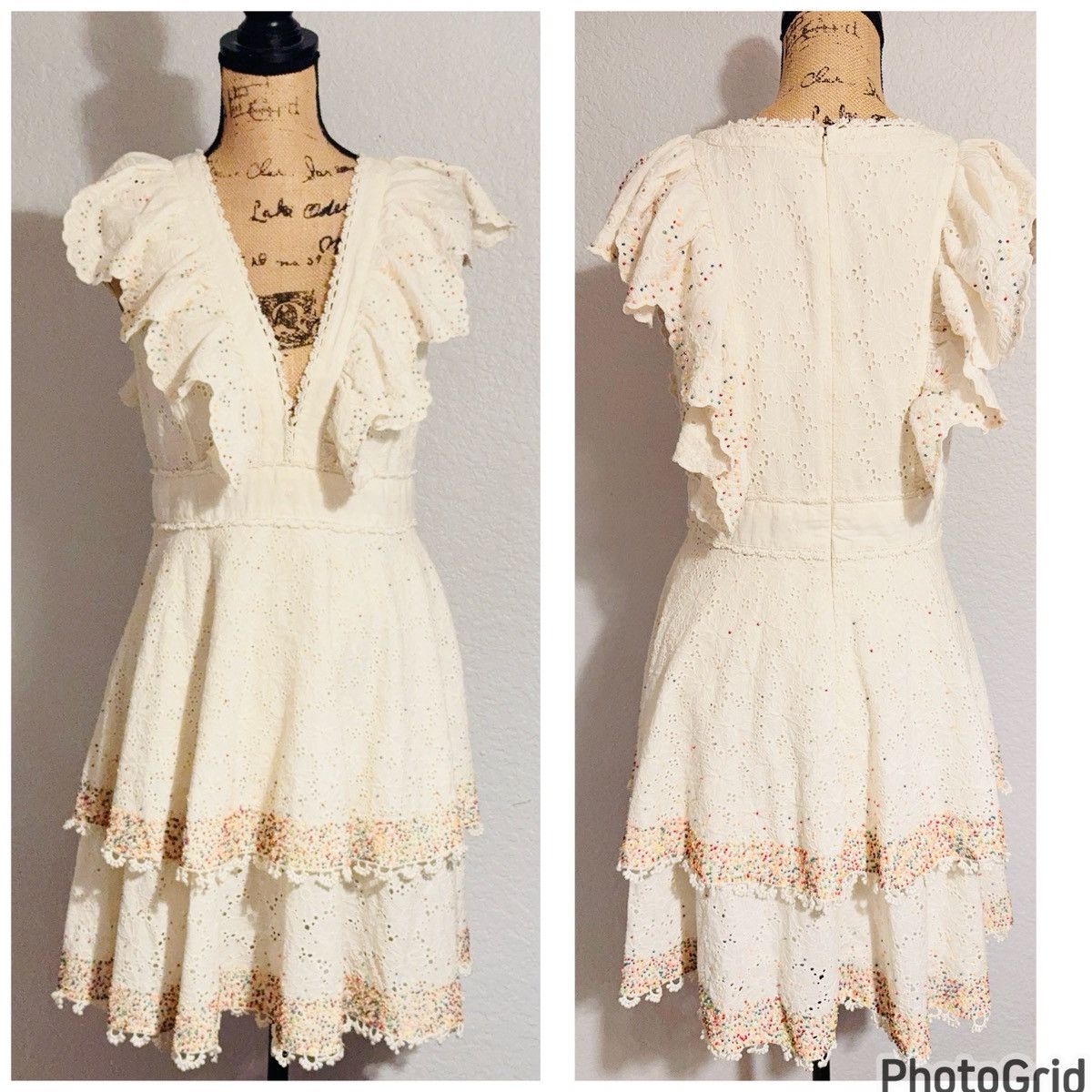 Farm Rio Anthropologie FARM Rio Beaded Handmade Eyelet Dress Size S / US 4 / IT 40 - 4 Thumbnail