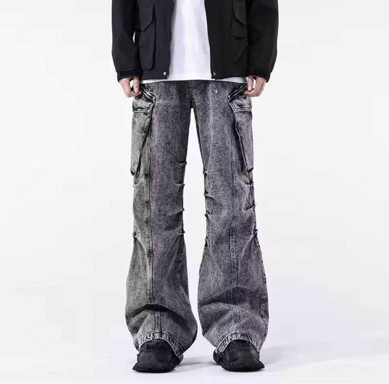 Denime × Japanese Brand Ropa Y2K Fashion Vintage Grey Baggy Cargo Jeans Pants Size US 30 / EU 46 - 2 Thumbnail
