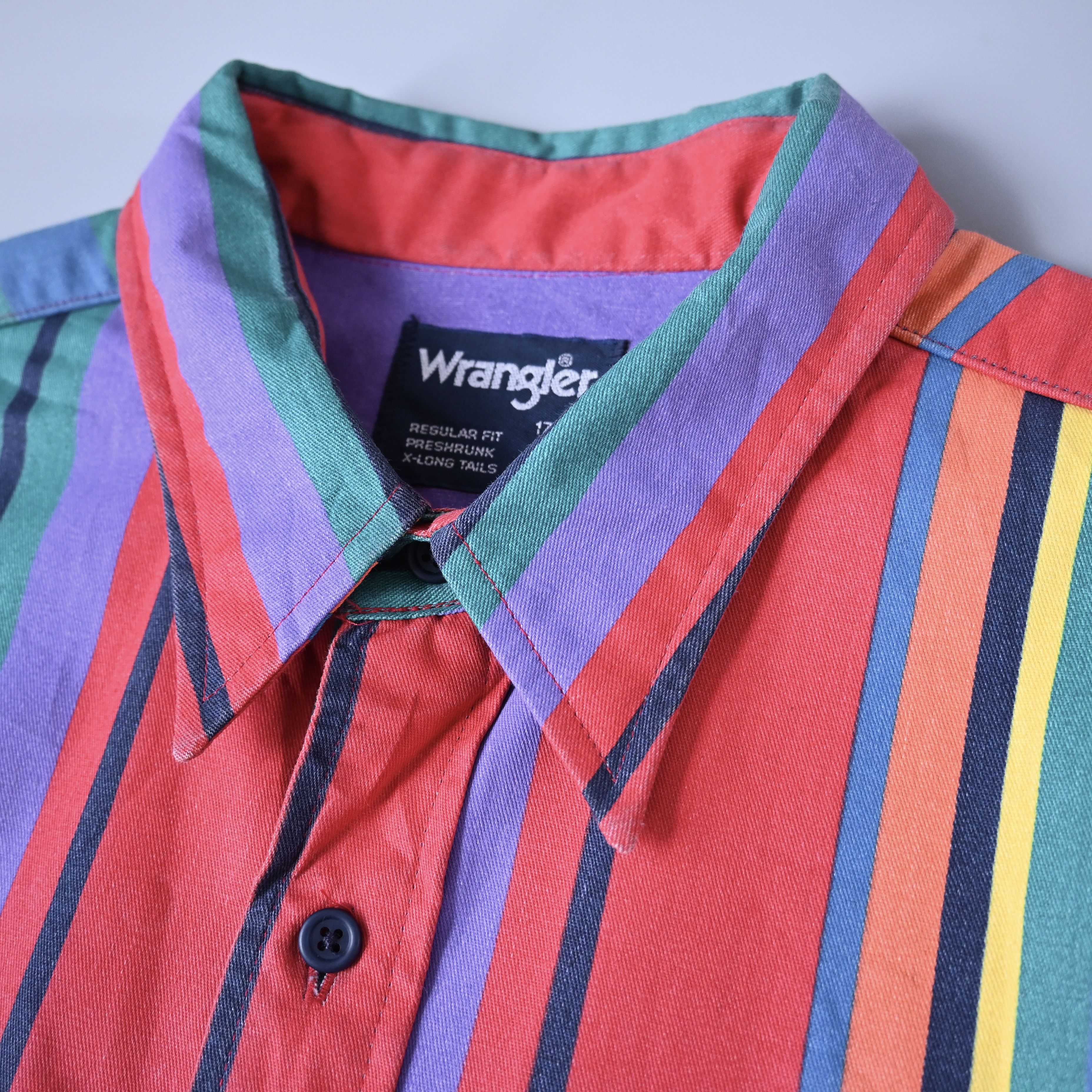 Vintage VTG 90s Wrangler Brushpopper cape shirt rainbow stripe 17.5 Size US XL / EU 56 / 4 - 9 Thumbnail