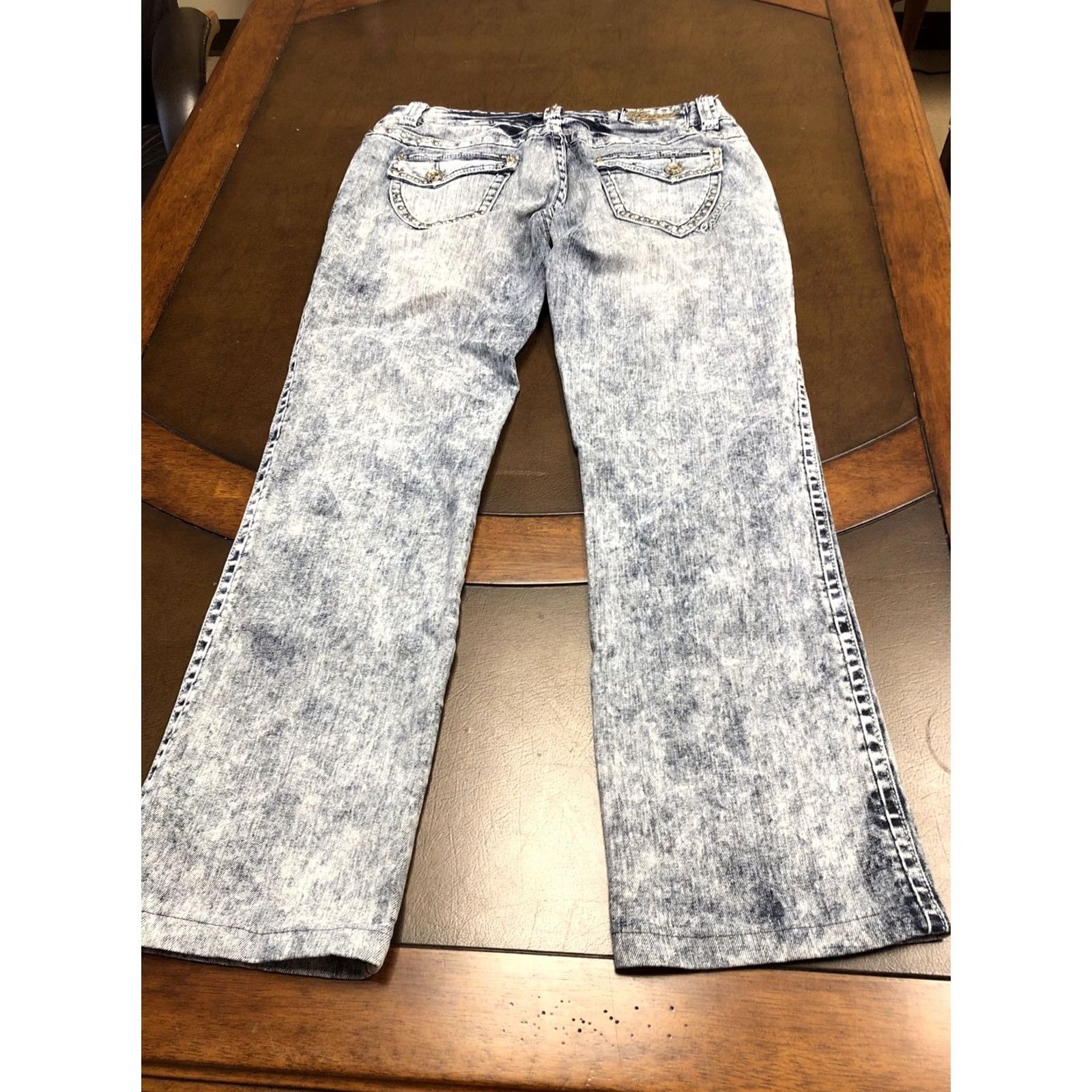 Coogi COOGI Straight Jeans Womens 13/14 31x29 Blue Denim Low Rise 5-Pocket Rhinestone Studded Embellished Denim Straight Jeans Womens Mens Girls Size 34" / US 12 / IT 48 - 5 Thumbnail