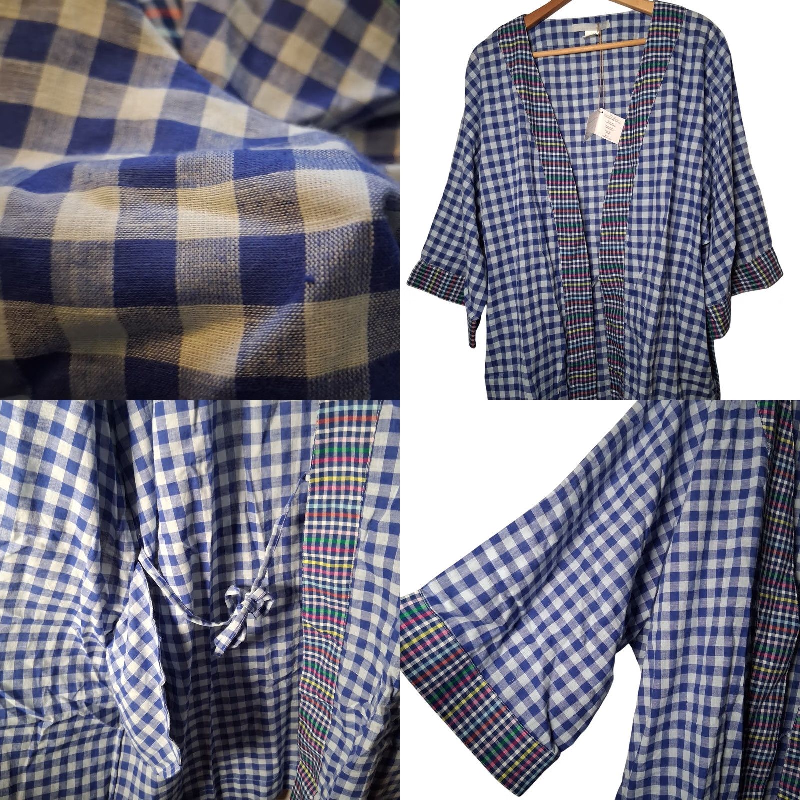 Vintage VINTAGE Noonday Collection Robe L Scrunchie Blue Gingham Check Lightweight Lounge Size ONE SIZE - 9 Thumbnail