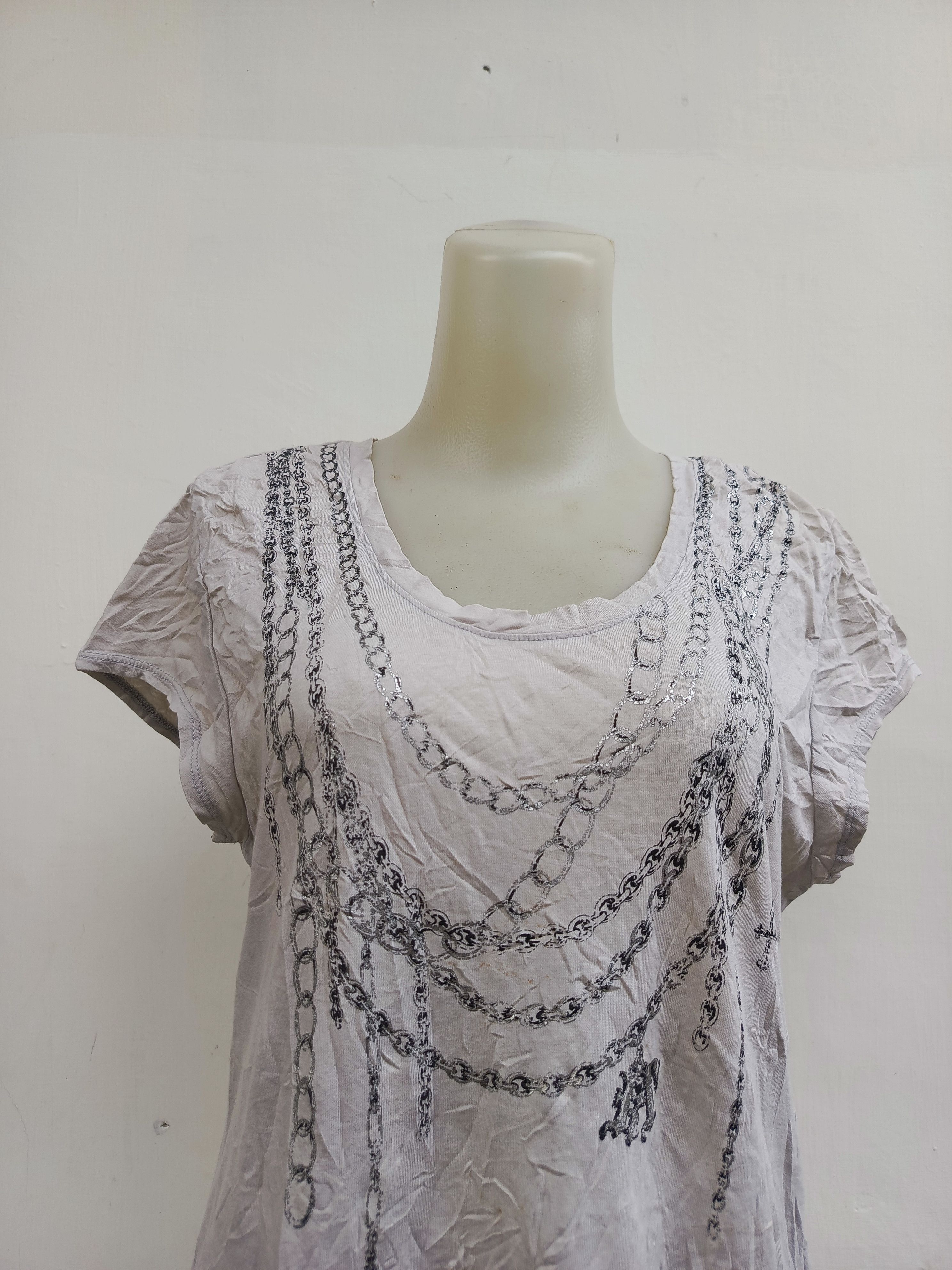 Japanese Brand K.T Kyoko Takase Cross Chain Print Short Sleeve Top Size L / US 10 / IT 46 - 2 Thumbnail